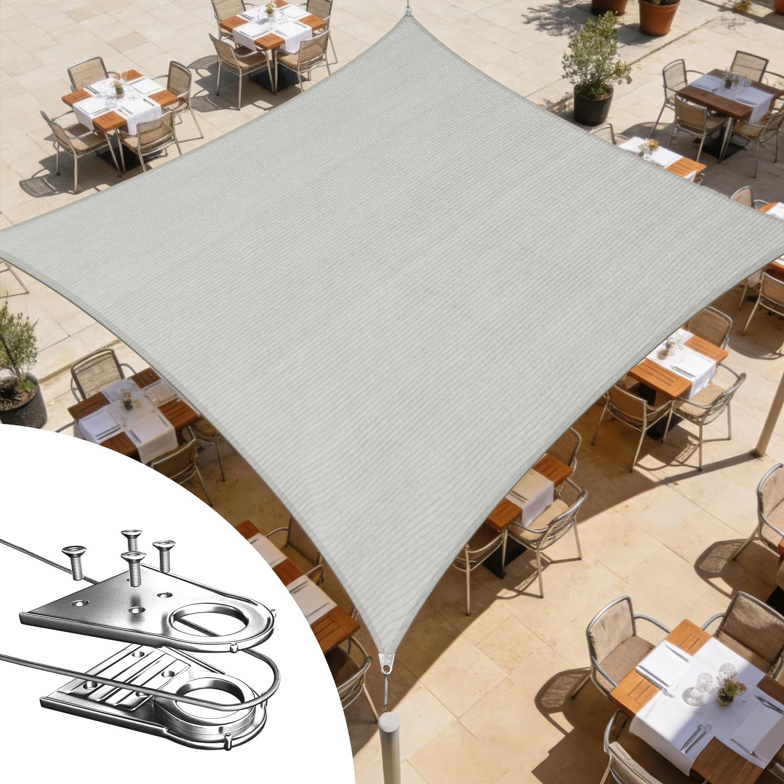 Photo 1 of Royal Shade 16' x 16' Grey Square Super Ring Sun Shade Sail Canopy RSTAWS, Heavy Duty Durable Structure, Reinforced Corners & Edges, 260 GSM Permeable Fabric (We Make Custom Size)