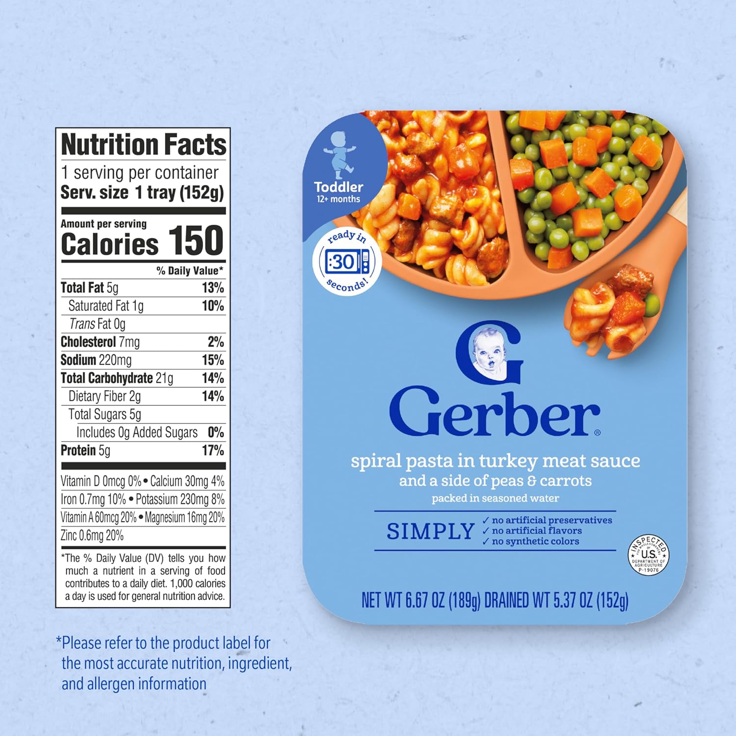Gerber Toddler Food, Spiral Pasta in Turkey Meat Sauce Mealtime for Toddler, 8PK