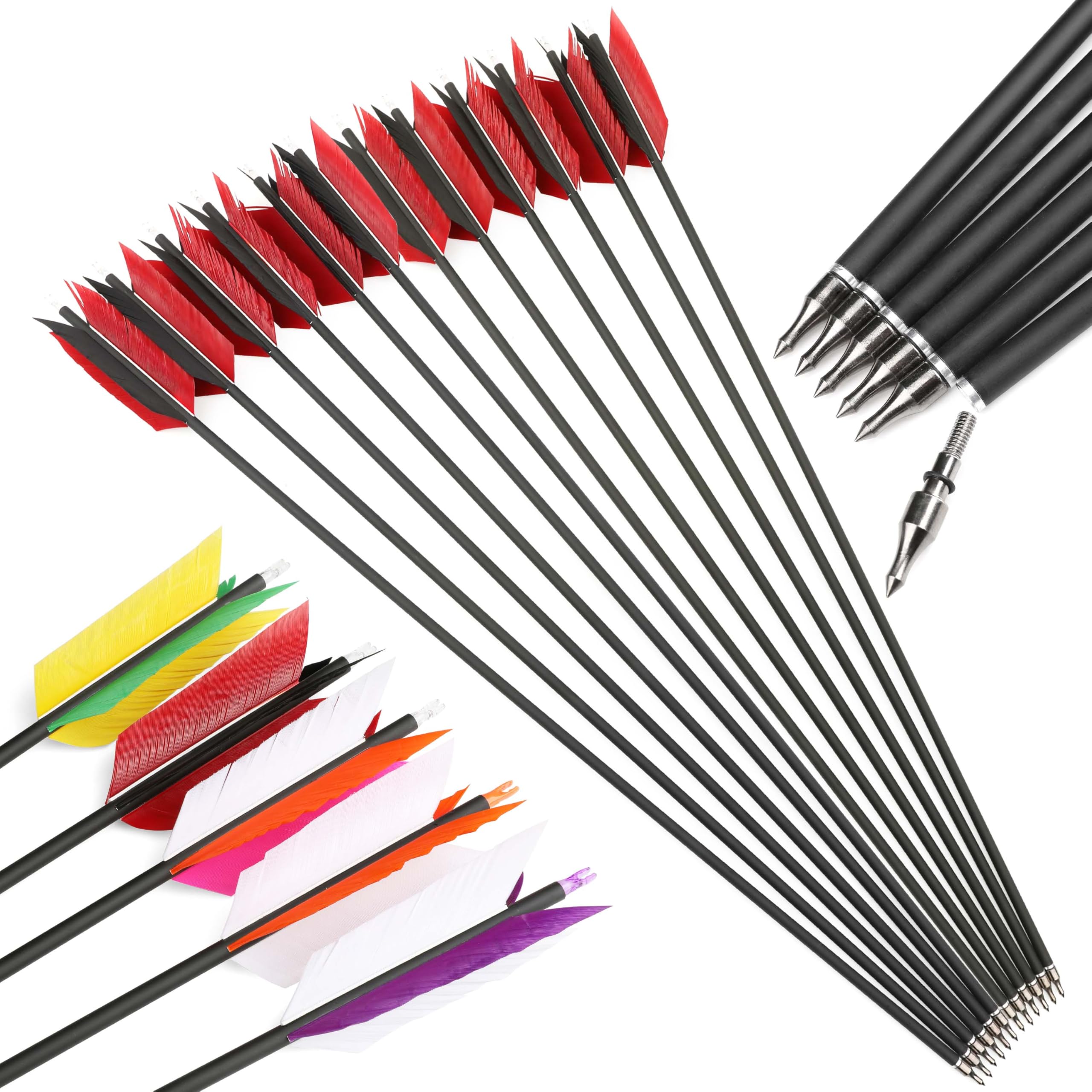 Bogenschießen 30 Zoll Carbonpfeil Flu-Flu Pfeil mit 4pcs Truthahnfedern Befiederung 500 Spine Jagd Zielpfeil für Compound Bogen Recurve Bogen 6/12pcs
