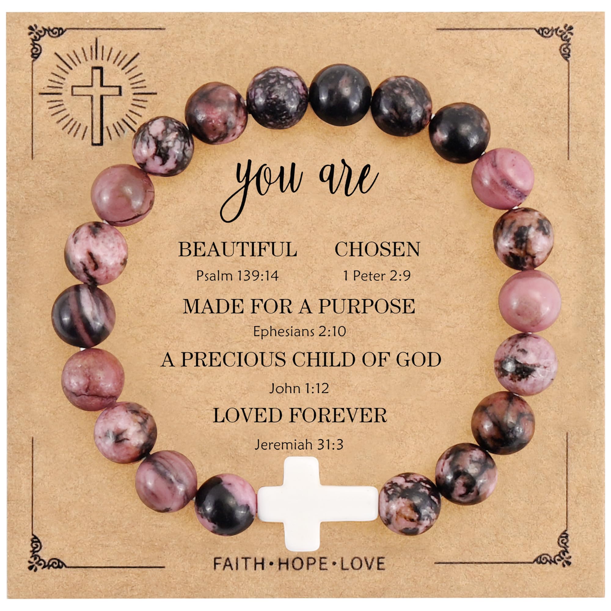 VIBILIA Cross Beaded Bracelets for Women, Inspirational Natural Gemstone Heart Bracelets for Women, Birthday Gifts for Women Mom Daughter Wife Sister