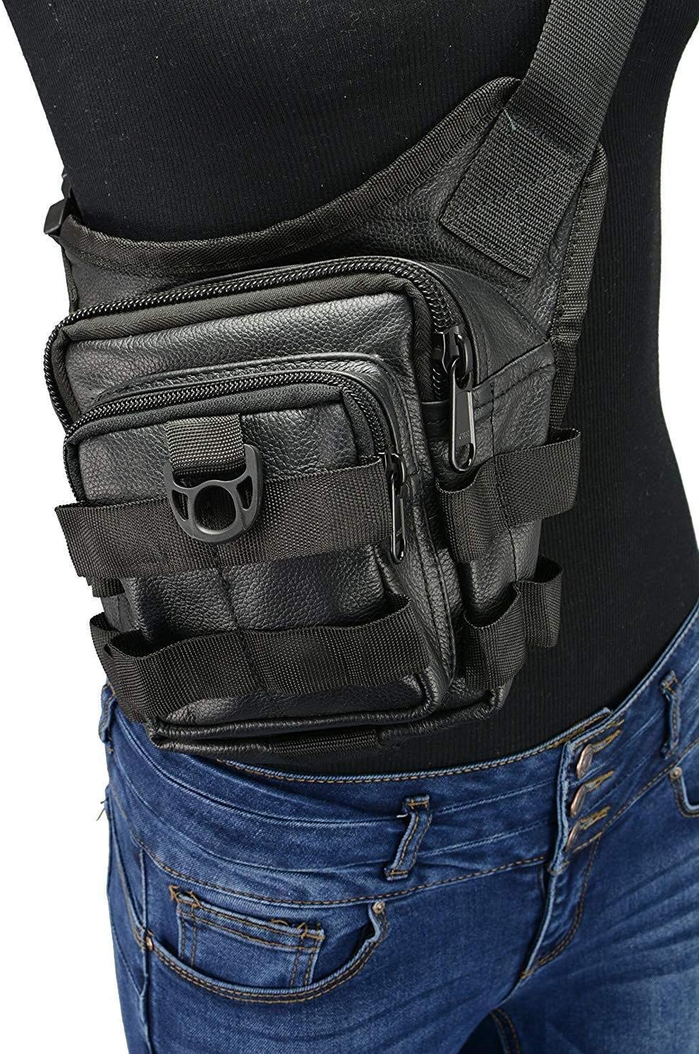 Milwaukee Leather MP8840 Black Leather Conceal and Carry Tactical Thigh Bag with Waist Belt