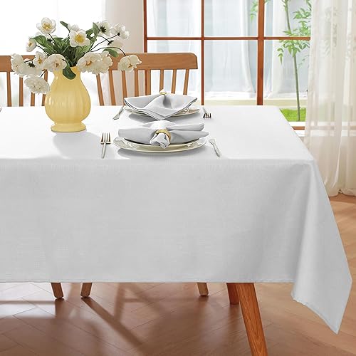 Miniatura 9 de SASTYBALE Mantel de lino de algodón pastoral, rectangular, lavable, vintage, con patrones florales azules, mantel de estilo rústico para primavera,