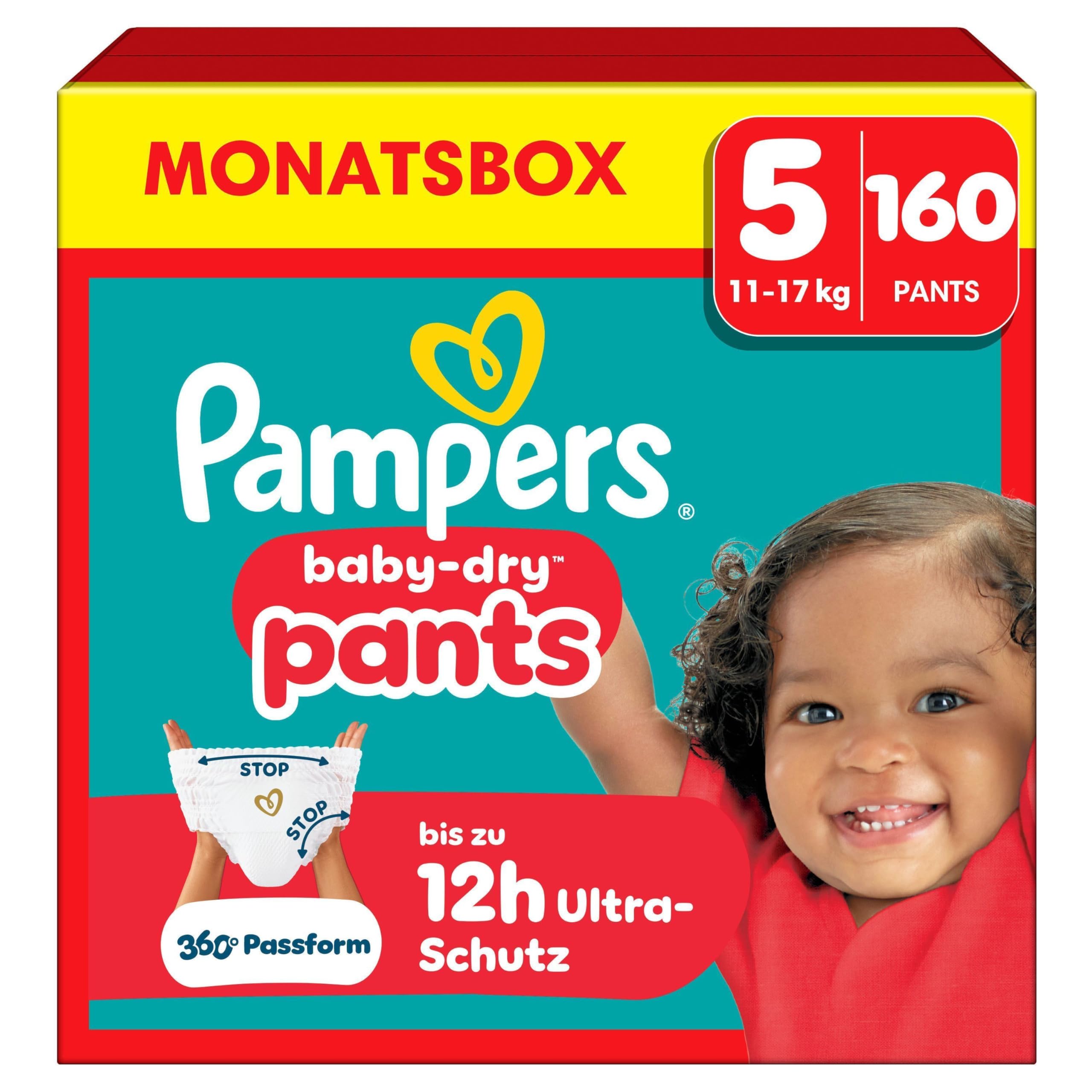 Pampers Baby-Dry Pants Größe 5, 160 Stück, 11kg-17kg, 360° auslaufsichere Passform für Tag und Nacht