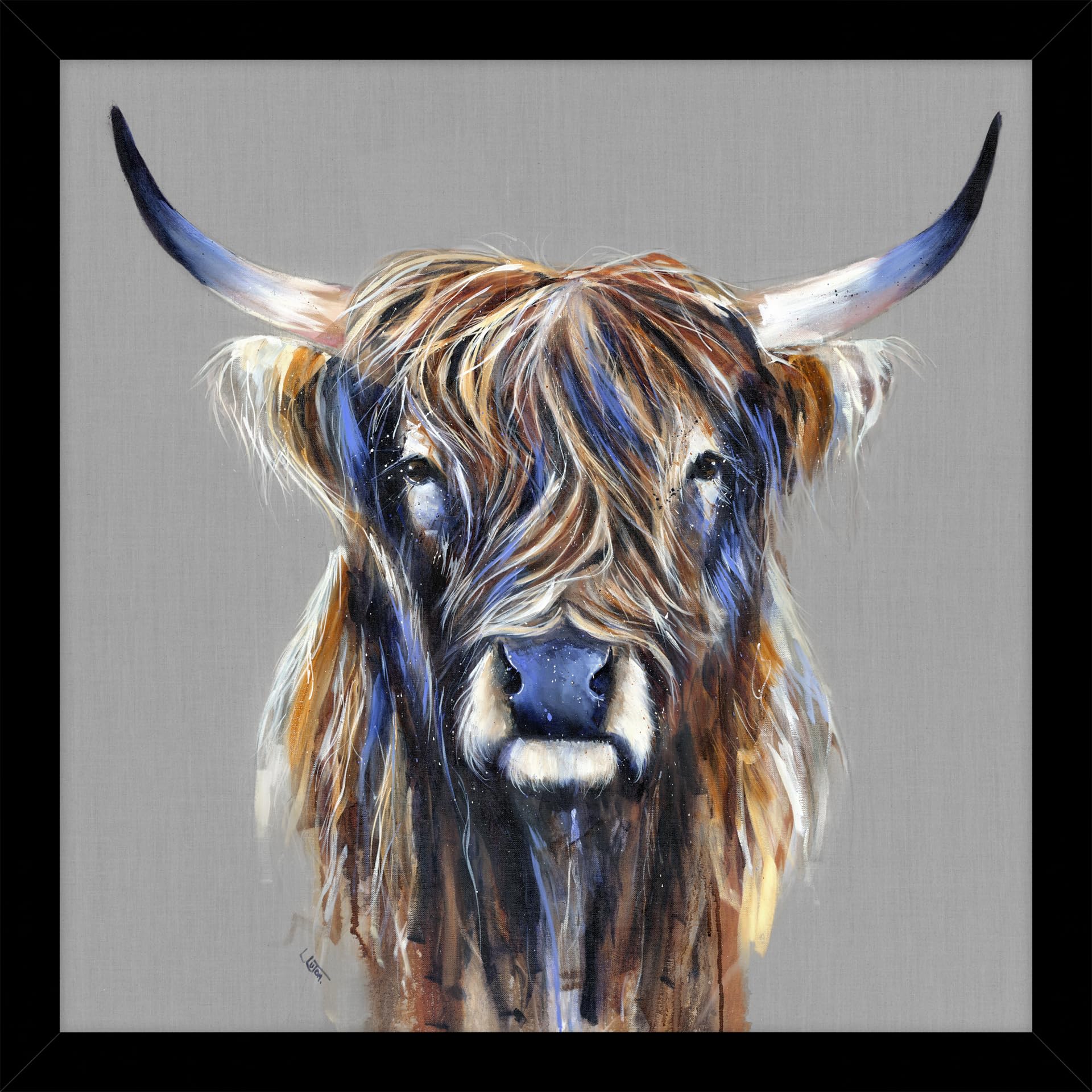 Artko Highland Cow Framed Print Wall Art, 'Jackson' by Louise Luton, Animal Themed Picture, Ready to Hang Home Decor