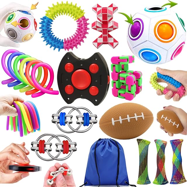 Chennyfun 18 Pcs Fidget Toys Pack, Cube Toys Fidget Sensory Toys for Anti-Anxiety, Autism, ADHD, Fidget Toys Pack Set for Kids, Adults, with Storage Bag