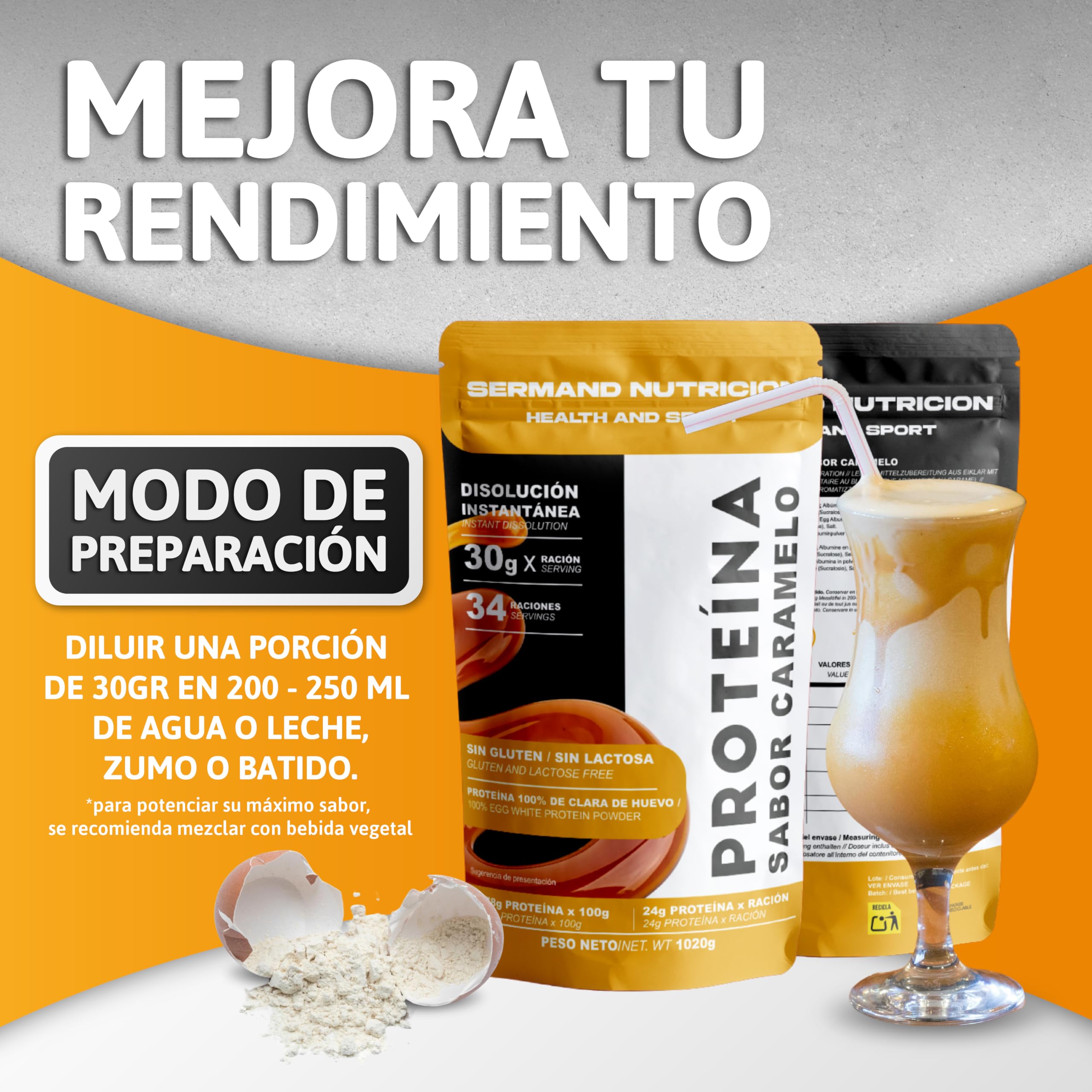 Protéine Blanc d'Œuf en Poudre 1020g Saveur Caramel - Format XXL 34 Portions - Protéine Sans Lactose Sans Gluten - 24g de Protéines par Dose - Alternative Whey Prise de Masse Musculaire
