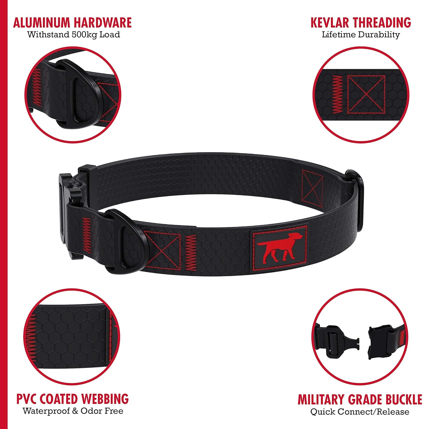 Tuff Pupper Action Leash and Action Collar (Neck Size 17-24”) | Matching Black Color | Heavy Duty Aluminum Hardware | PVC Coated Webbing | Water Proof & Odor Free | Rust-Proof Buckle | Tactical Style