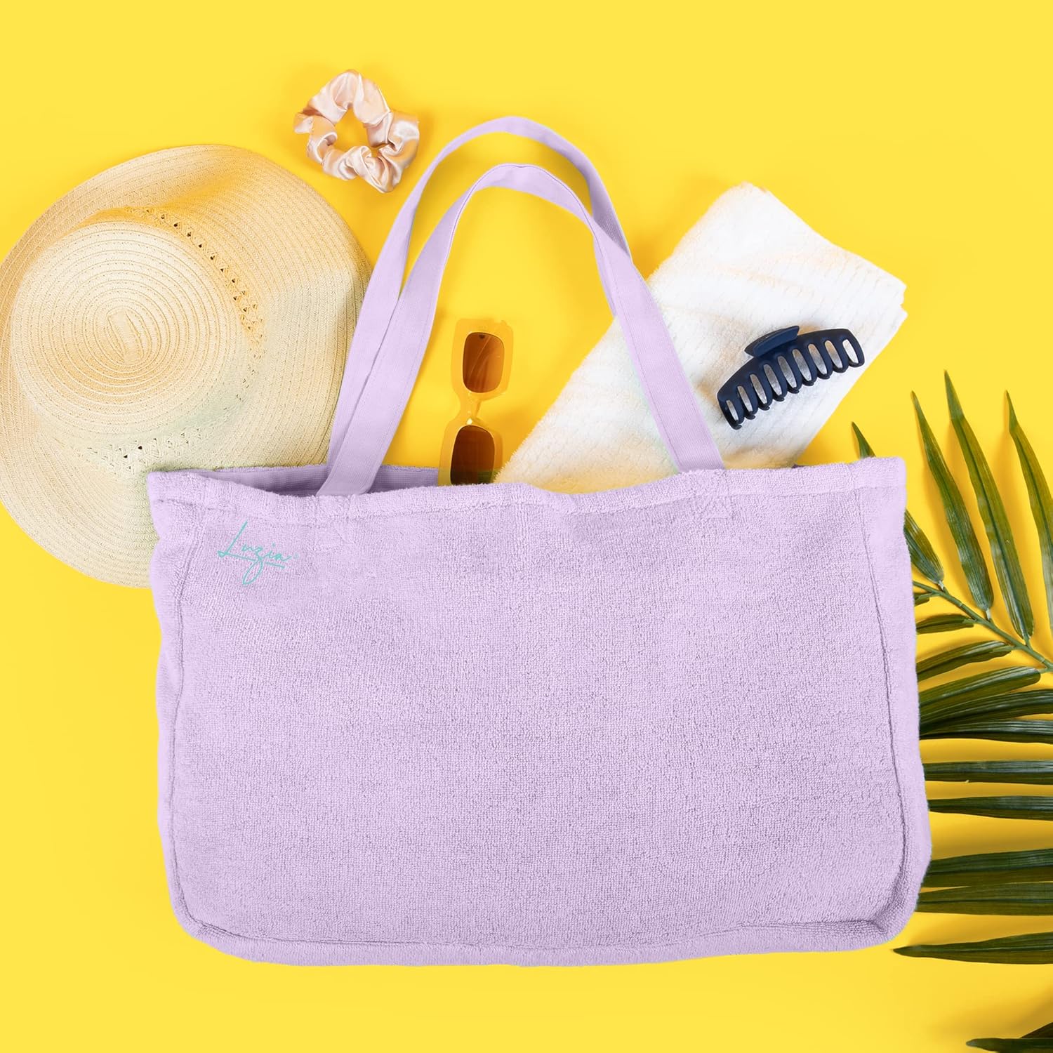 Luzia Cotton Terry Beach Bag – Large Reversible Tote with Pockets – Lightweight, Washable, Foldable - for Travel or Daily Use