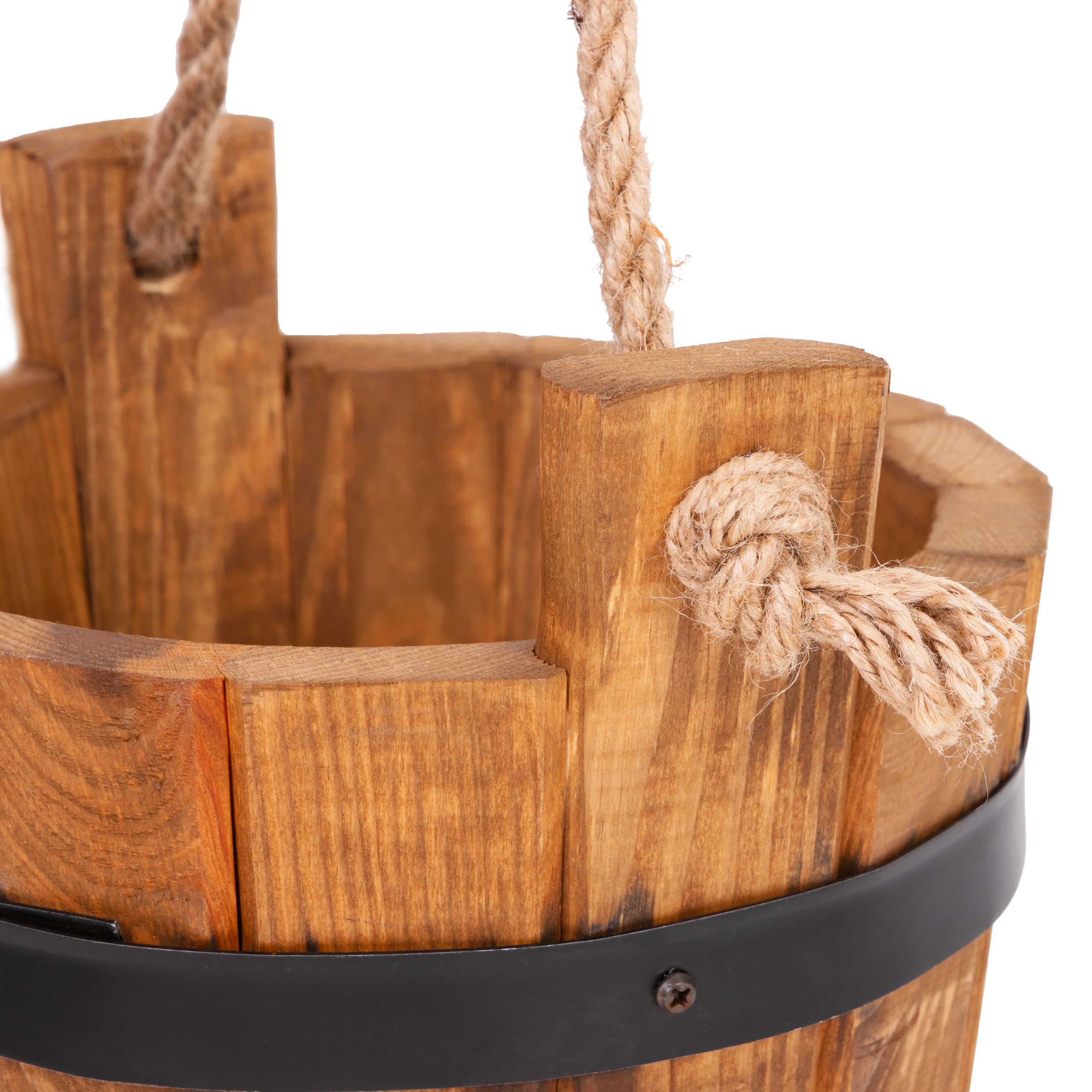 Secchio a cespuglio in legno rotondo 30 x A 30 cm - Grande vaso da giardino in legno di pino a botte - 10 l, marrone, per giardino, terrazza e balcone