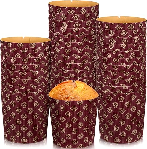 Sabary 36 moldes de papel panettone para pan de Pascua, panettone corrugado, moldes para hornear redondos, desechables, para cocina, hornear, pan,