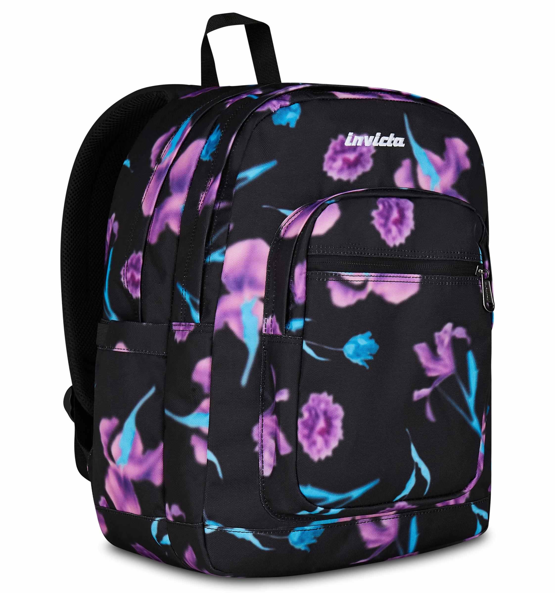 Invicta Zaino Scuola Jelek, Nero e Rosa, Doppio Scomparto Con Tasca per PC e Tasca per Borraccia, 34 lt, Scuola Media e Superiore, Zaino Ragazza