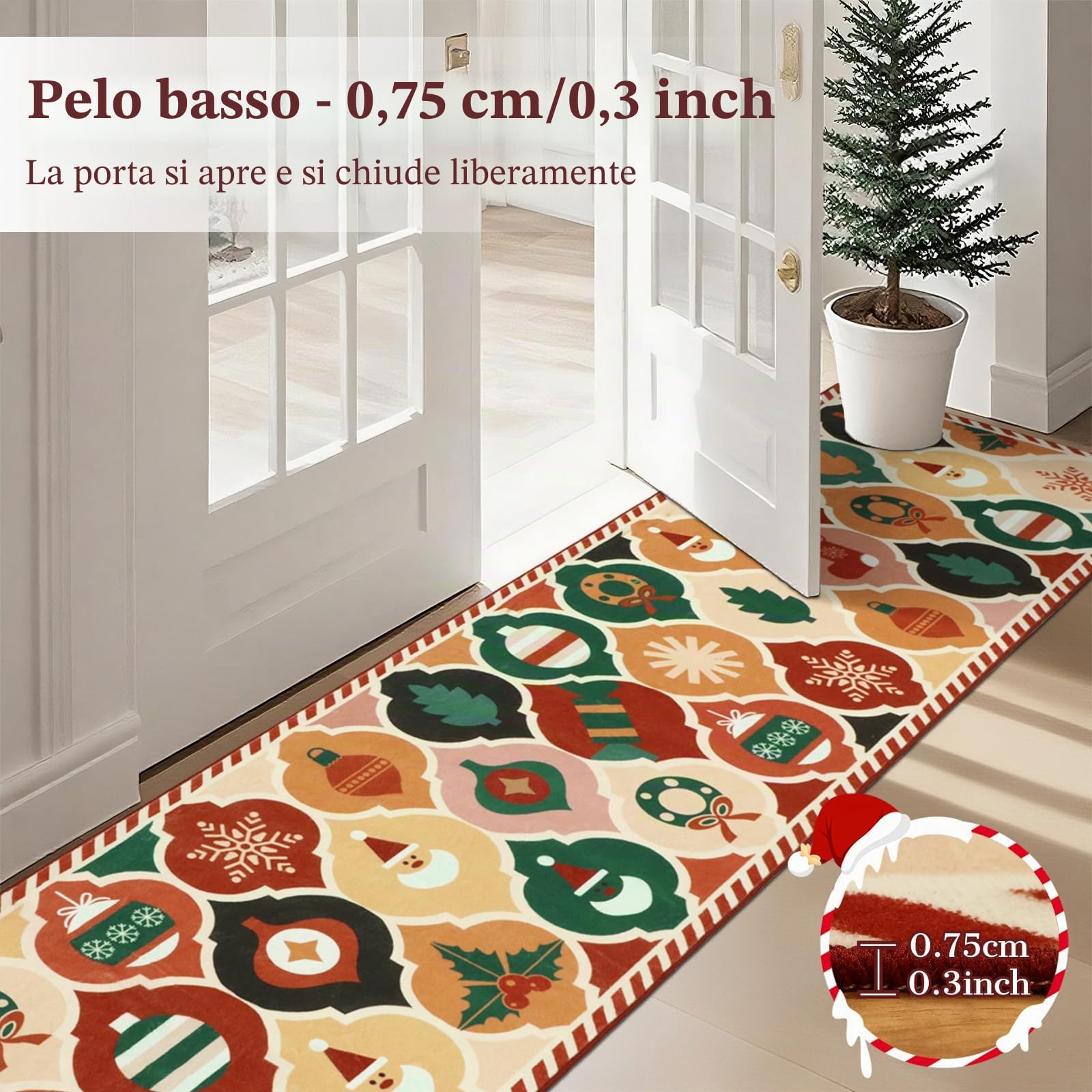 Tappeto Natalizio Antiscivolo 60x240cm, Tappeto Lavabile per Natale, Tappeto Natalizio a Pelo Corto, Tappeto da Cucina per Natale, Tappeto da Cucina per Camera da Letto e Soggiorno