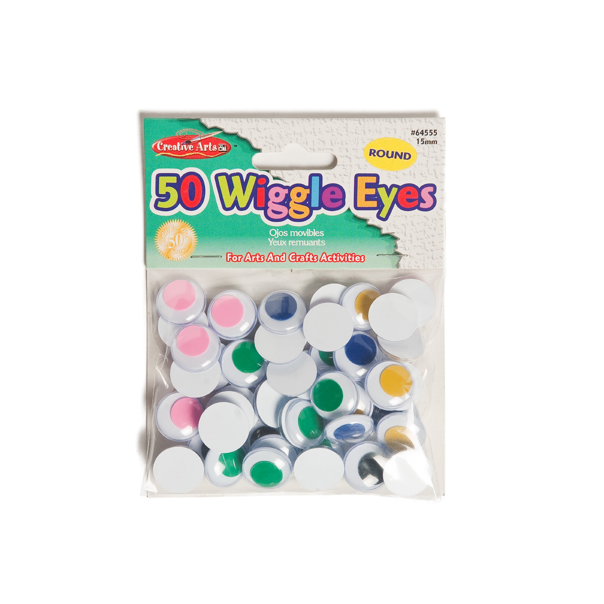 Creative Arts by Charles Leonard Wiggle Eyes, Round, 15mm, Assorted, 50/Bag (64555)