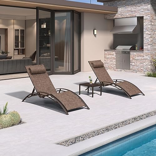 Miniatura 23 de PURPLE LEAF Juego de tumbona para patio, sillón al aire libre, playa, piscina, tumbona para tomar el sol, tumbona reclinable, sillas de bronceado