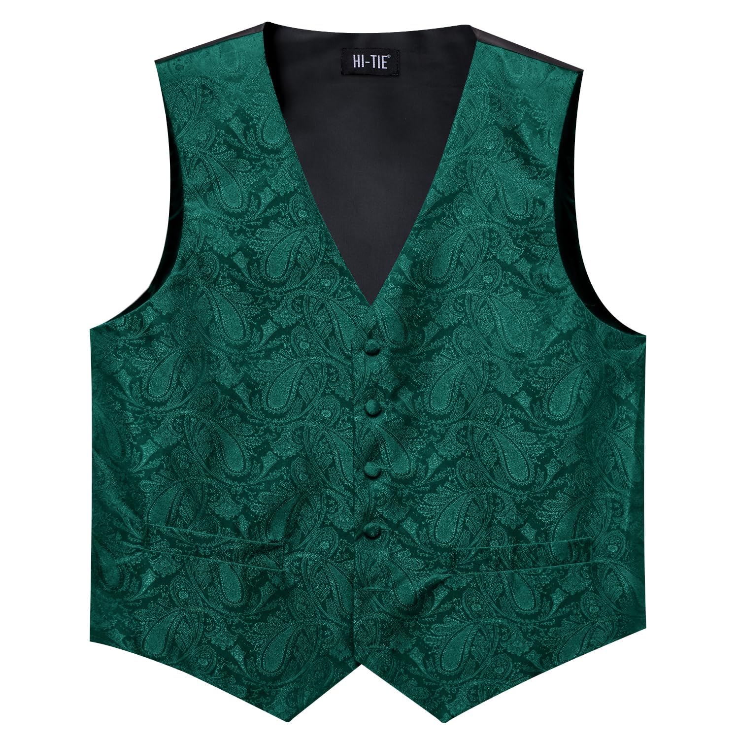Hi-Tie Men's Suit Vest and Tie Set Formal Waistcoat V-Neck Paisley Vest and Tie Pocket Square Cufflinks Set for Wedding