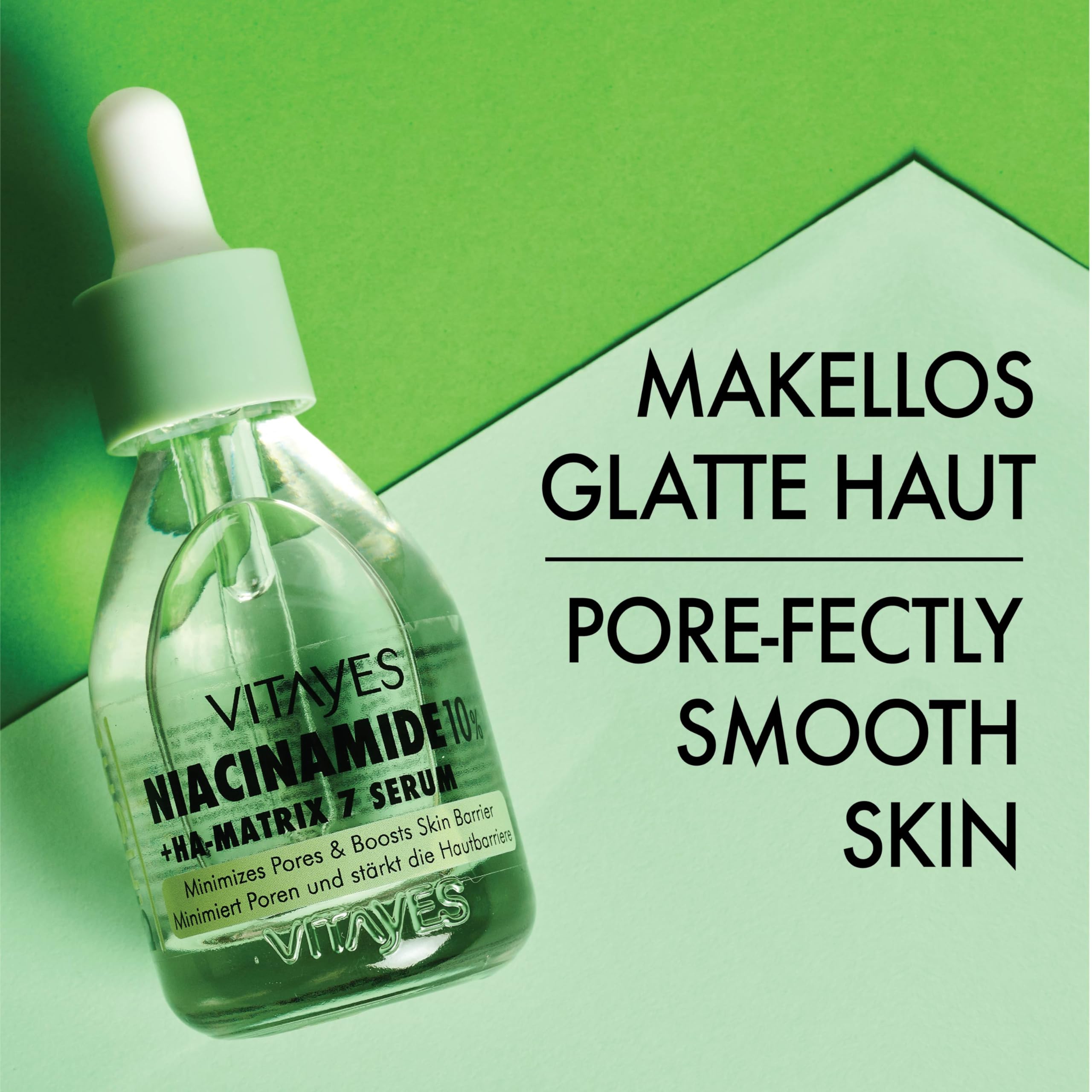 Vitayes 10% niacinamidi e acido ialuronico siero – 30 ml di siero anti-invecchiamento per il viso – Idratante e rinforzante la barriera cutanea – Vegano e senza sperimentazione su animali