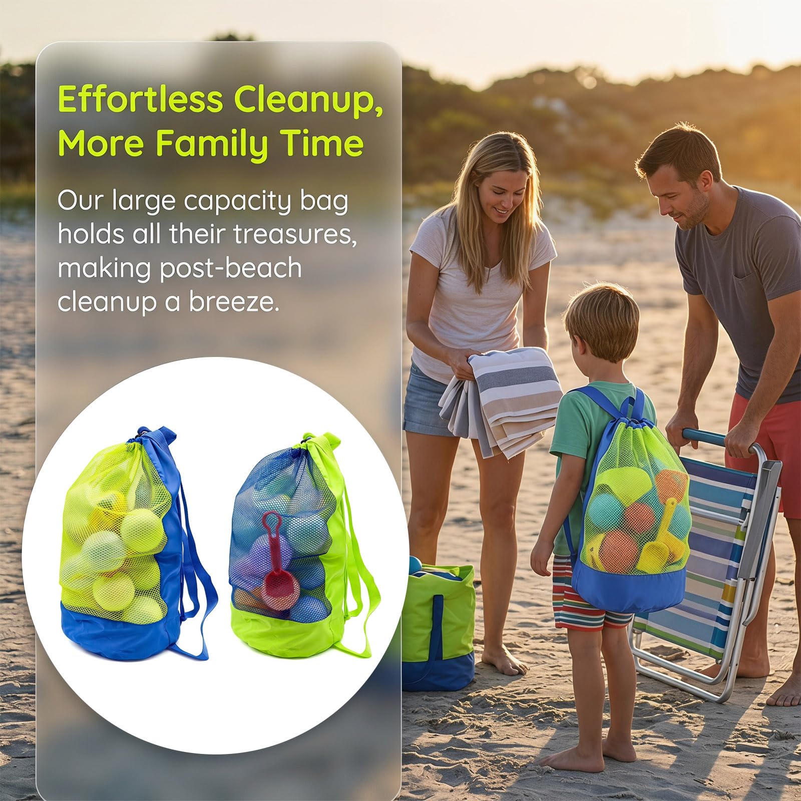 Sandspielzeug Tasche 2 Stück Groß, Netztasche Sandspielzeug für Strandspielzeug Kinder, Faltbare Tasche für Sandspielzeugs Aufbewahrung Draußen, Beach Bag Sandtasche Familie Urlaub Küche, Haushalt & Wohnen