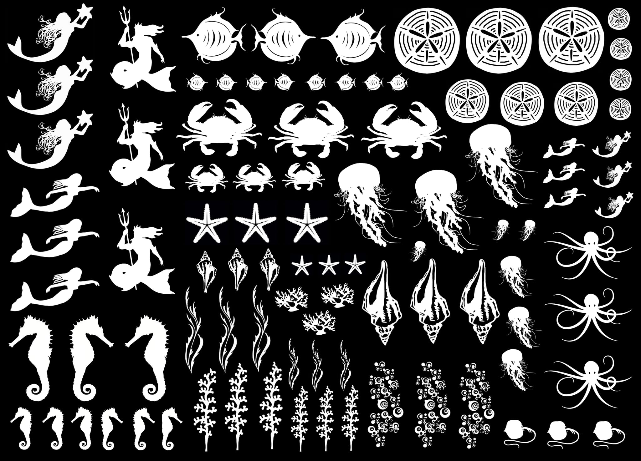 Under The Sea 96 pcs White Fused Glass Decals