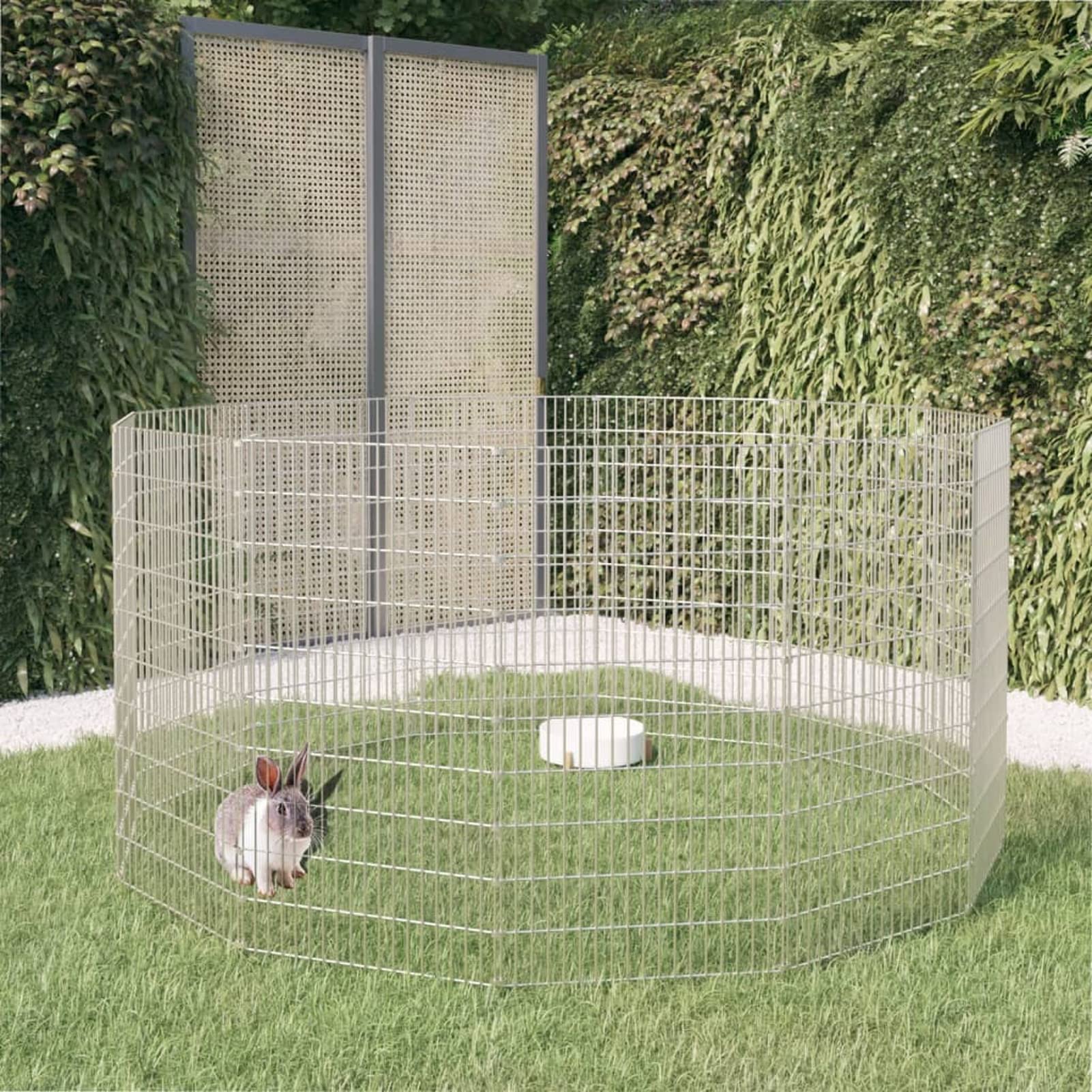 Brokky Recinto per Animali Ruspante 12 Pannelli 54x100cm Ferro Zincato,Recinto per Cani da Giardino,Gabbia per Conigli,Recinto per Animali Domestici,Gatti,Cuccioli,Porte con Chiavistello e Parasole,in