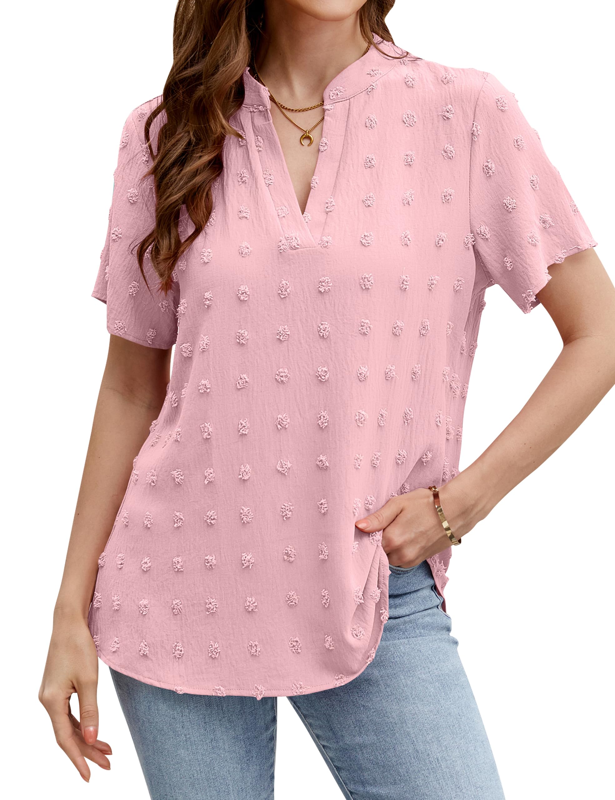 Blooming Jelly Womens Dressy Casual Blouse White V Neck Chiffon Shirts Short Sleeve Tops Summer Business Outfits