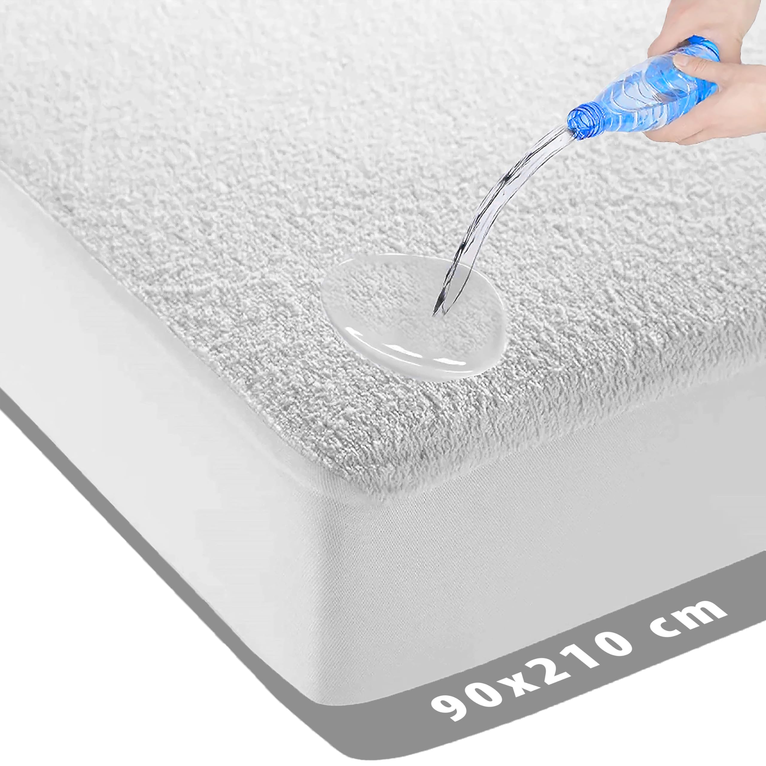 Waterproof Mattress Protector 90x210cm - Molton Fitted Sheet Terry - Antibacterial - Around Elastic - White - Waterproof Mattress Protector Incontinence Mattress Protector - 90cm x 210cm