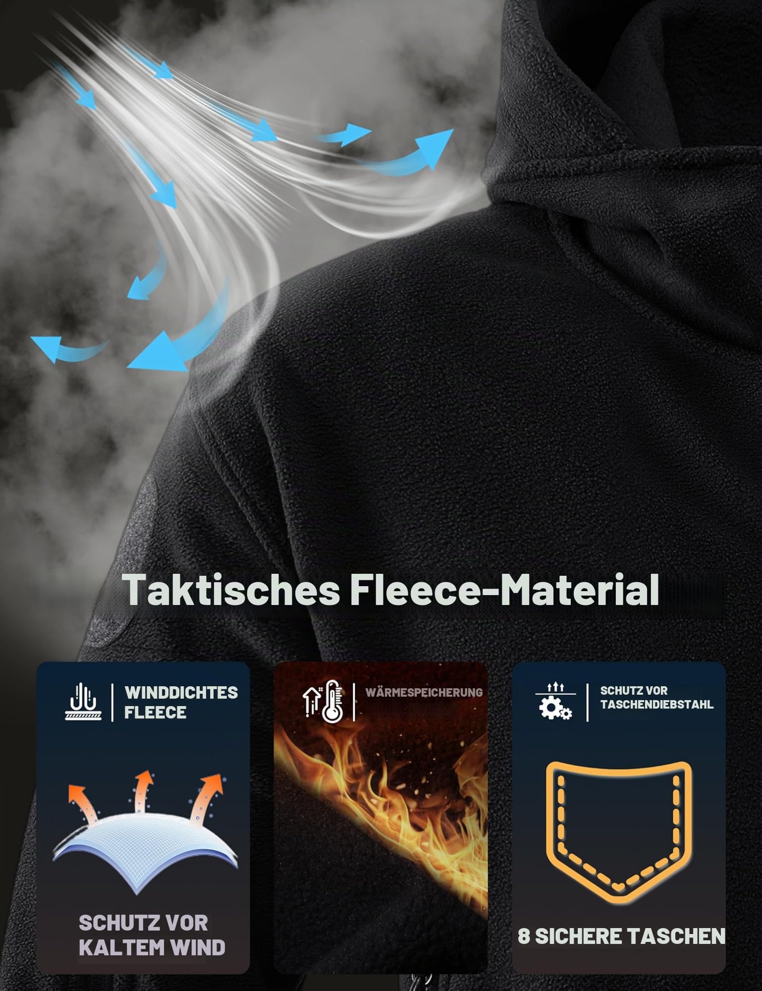 TACVASEN Herren Fleecejacke Military Outdoor Winddichte Jacke mit Kapuze