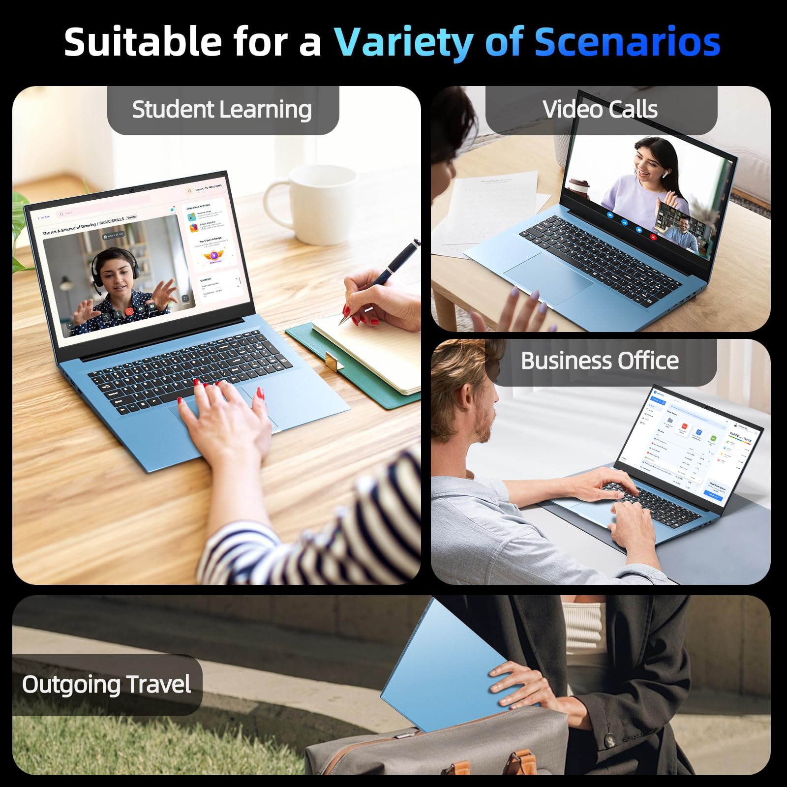 SGIN 15.6 Inch Laptop Computer, Windows 11 Laptops with 16GB RAM 1024GB SSD, Celeron N5100, Office 365, WiFi 6, 53.2WH Battery, 180° Viewing, HDMI, Cooling Fan, for Business and Students — view 9