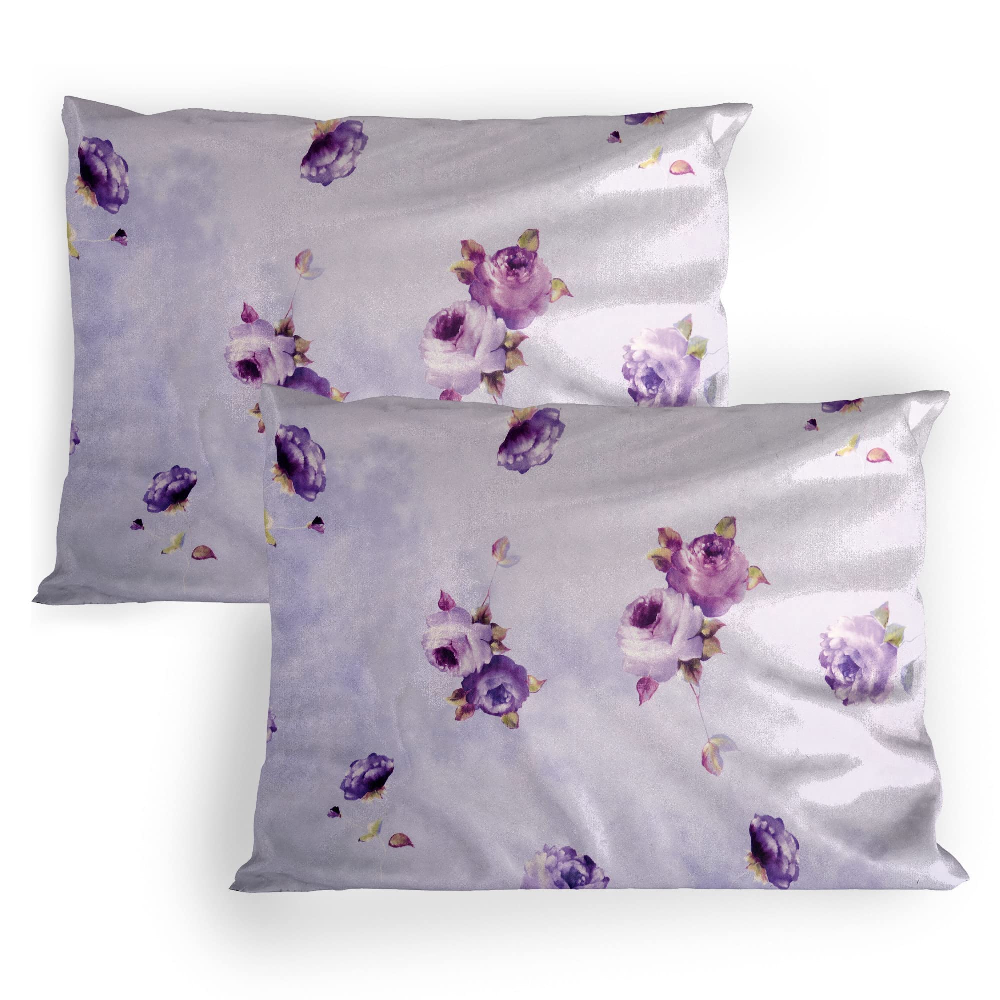 Lunarable Rose Pillow Sham Set of 2, Floral Pattern Mauve in Purple Color Dreamy Clouds Retro Soft Pale Art Print, Quality Microfiber Bedding Item for All Seasons, 36