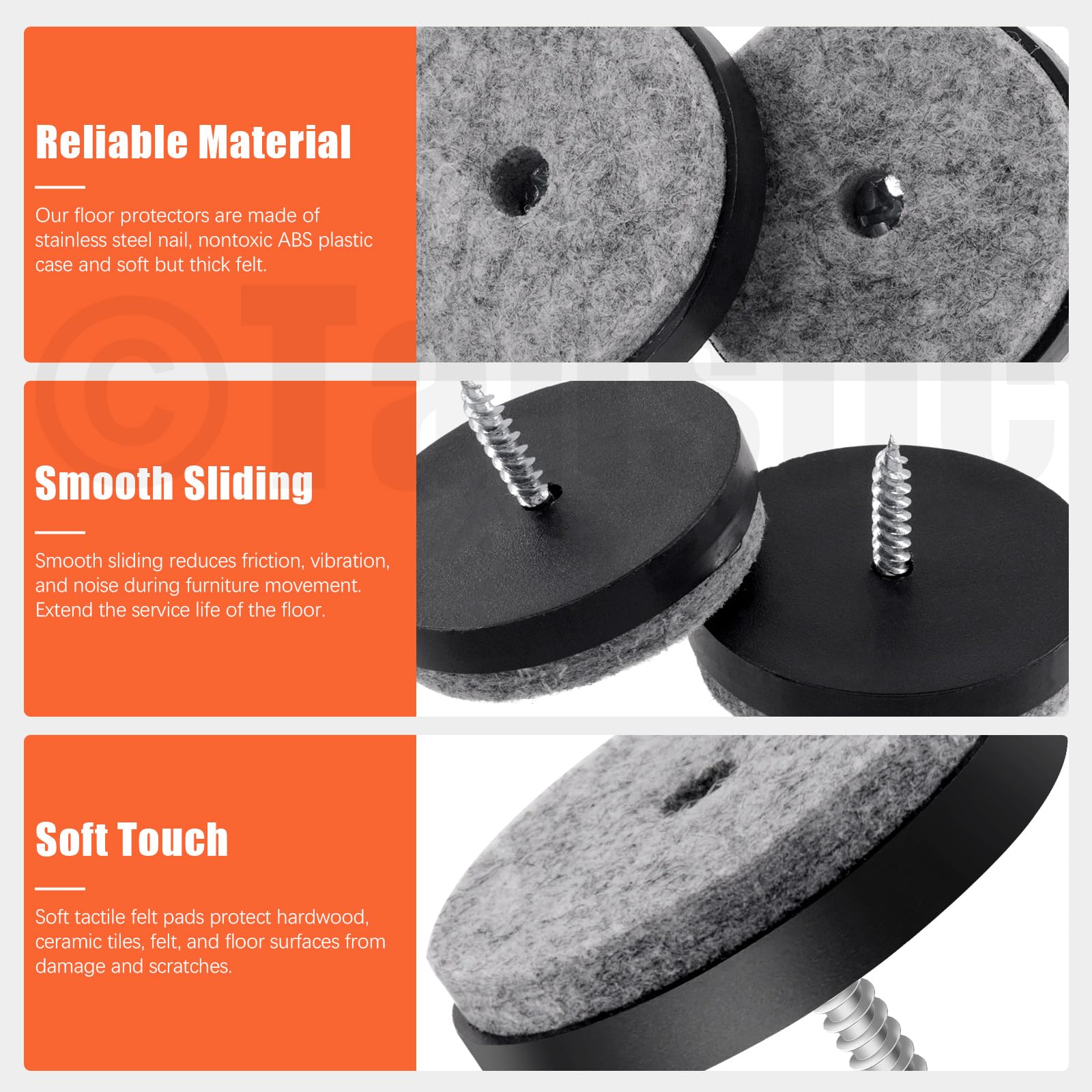 Tanstic 20Pcs 1.5” Screw On Felt Pads Felt Furniture Pads Non Slip Felt Pads Chair Leg Floor Protectors Felt Pads Felt Chair Pads with Screws for Chair Table Sofa(Black) - Image 3