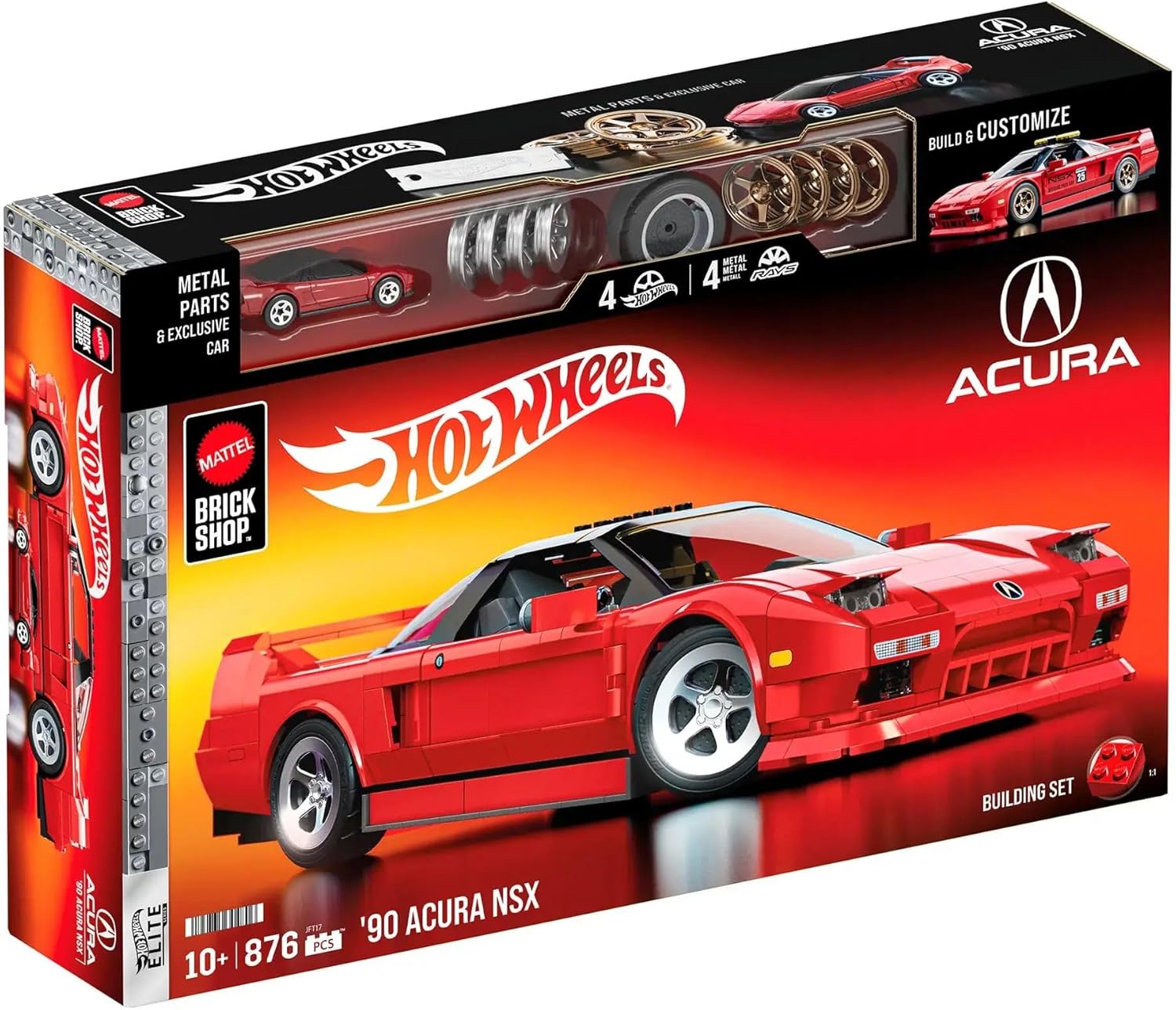 Hot Wheels 1/16 Honda Acura NSX 1990 Building Kit, 876 Pieces, Includes 1/64 Mini Car, Hot Wheels Mattel