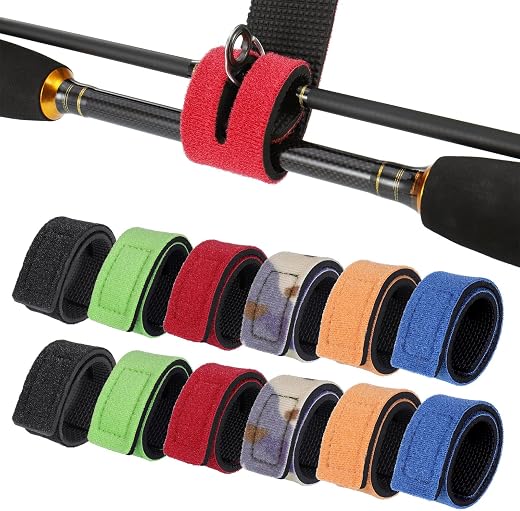 Angelruten Gurte 12 Stück Angelrute Gürtel 6 Farben Angelrutenriemen, Angel Rutenbänder, Elastische Rutenbänder  Angeln Rutenband Klettbänder mit Schnalle für Angelruten (30cm)