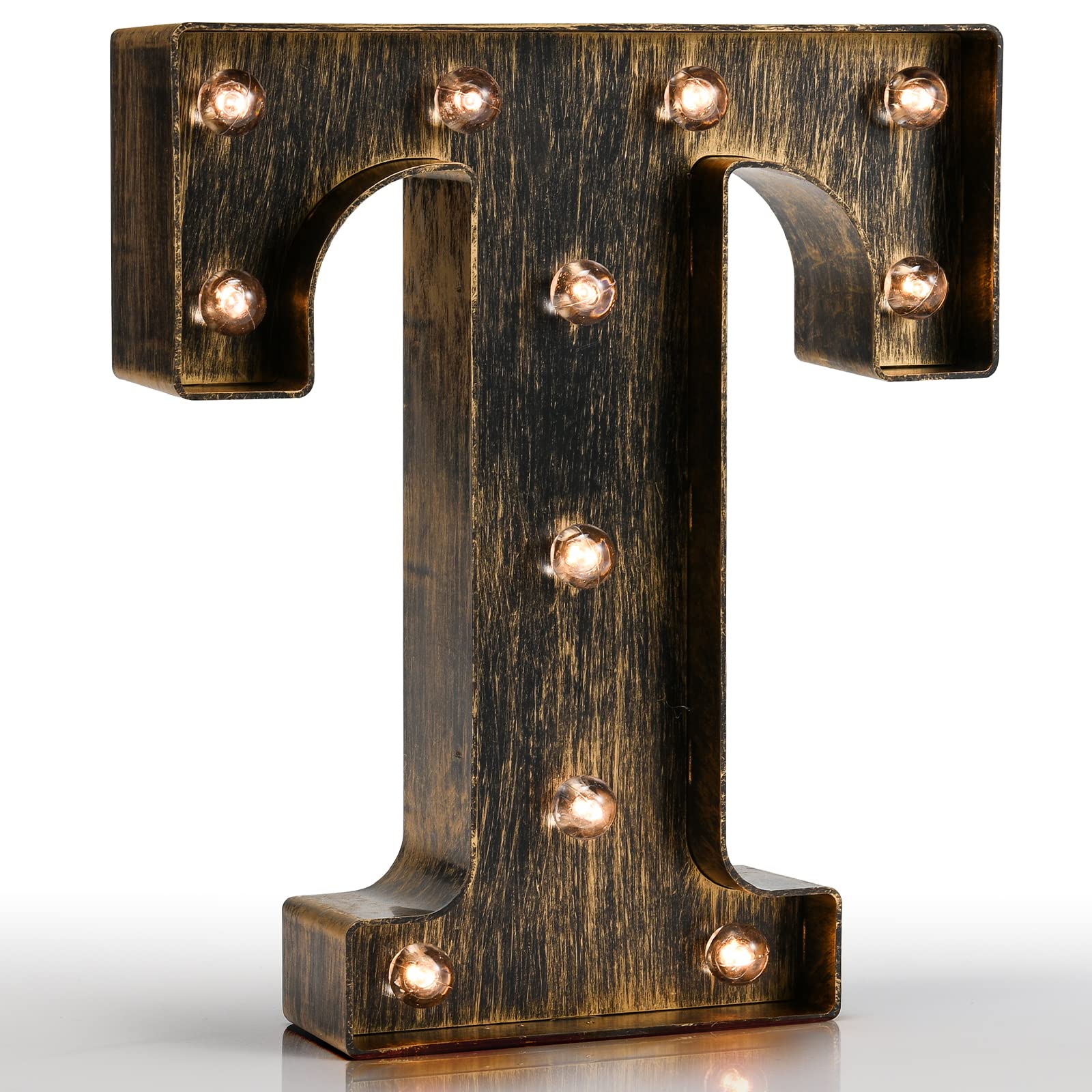 PooqlaVintage Light Up Marquee Letters with Lights - Illuminated Industrial Style Lighted Alphabet Letter Signs - Coffee Bar Apartment Bedroom Wall Home Initials Decor - T