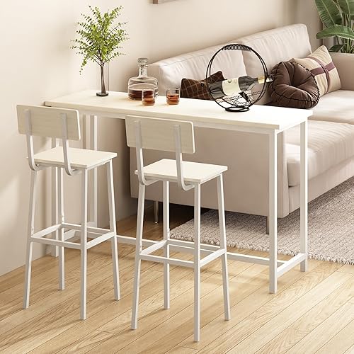 Miniatura 14 de GILLAS Juego de 2 taburetes de bar, sillas de bar altas con respaldo y reposapiés, altura de mostrador de estilo industrial, color negro Negro