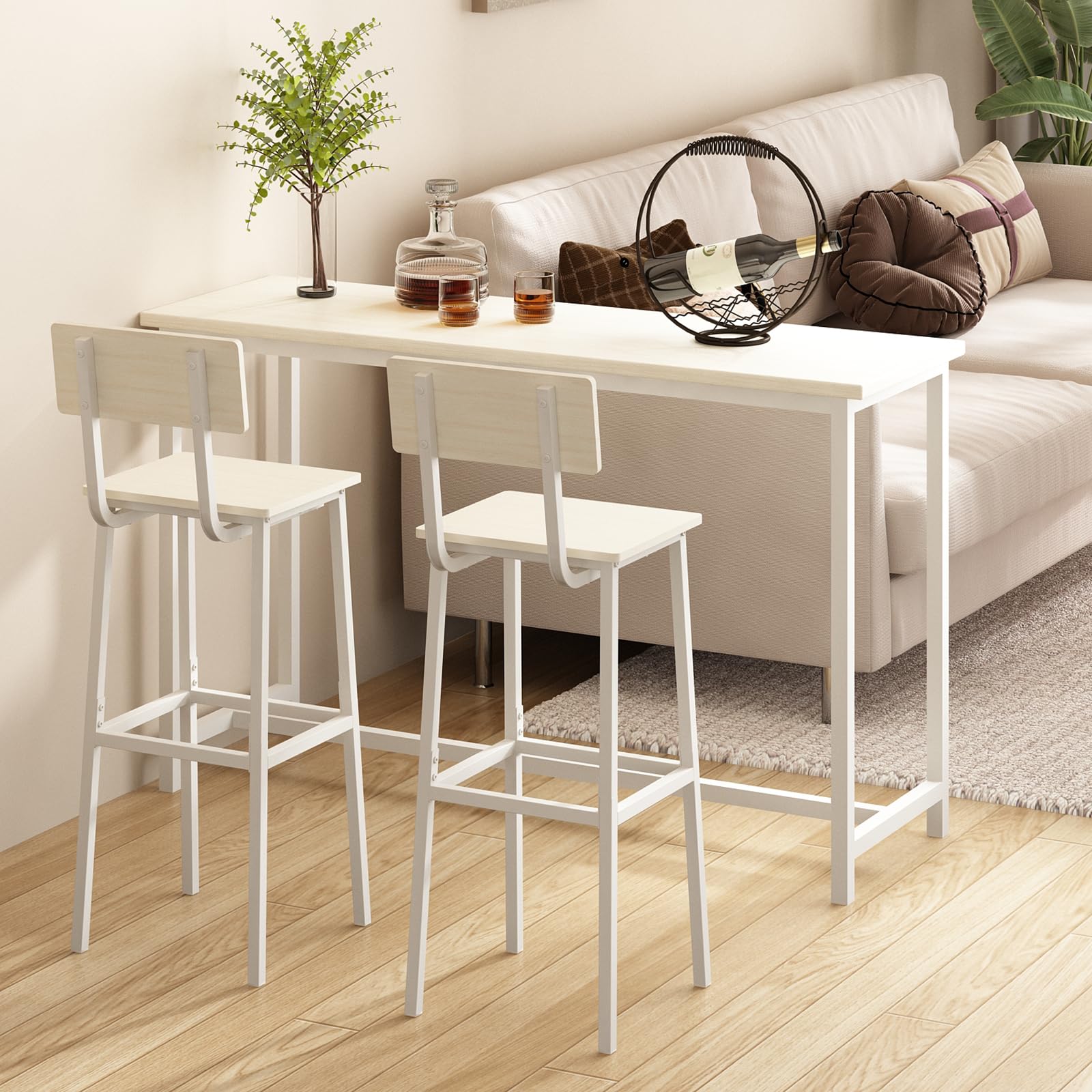 Juego de 2 taburetes de bar, taburete de bar alto con respaldo y reposapiés, sillas de bar altas, taburete de barra de altura de mostrador de estilo industrial para comedor, cocina, marrón 6