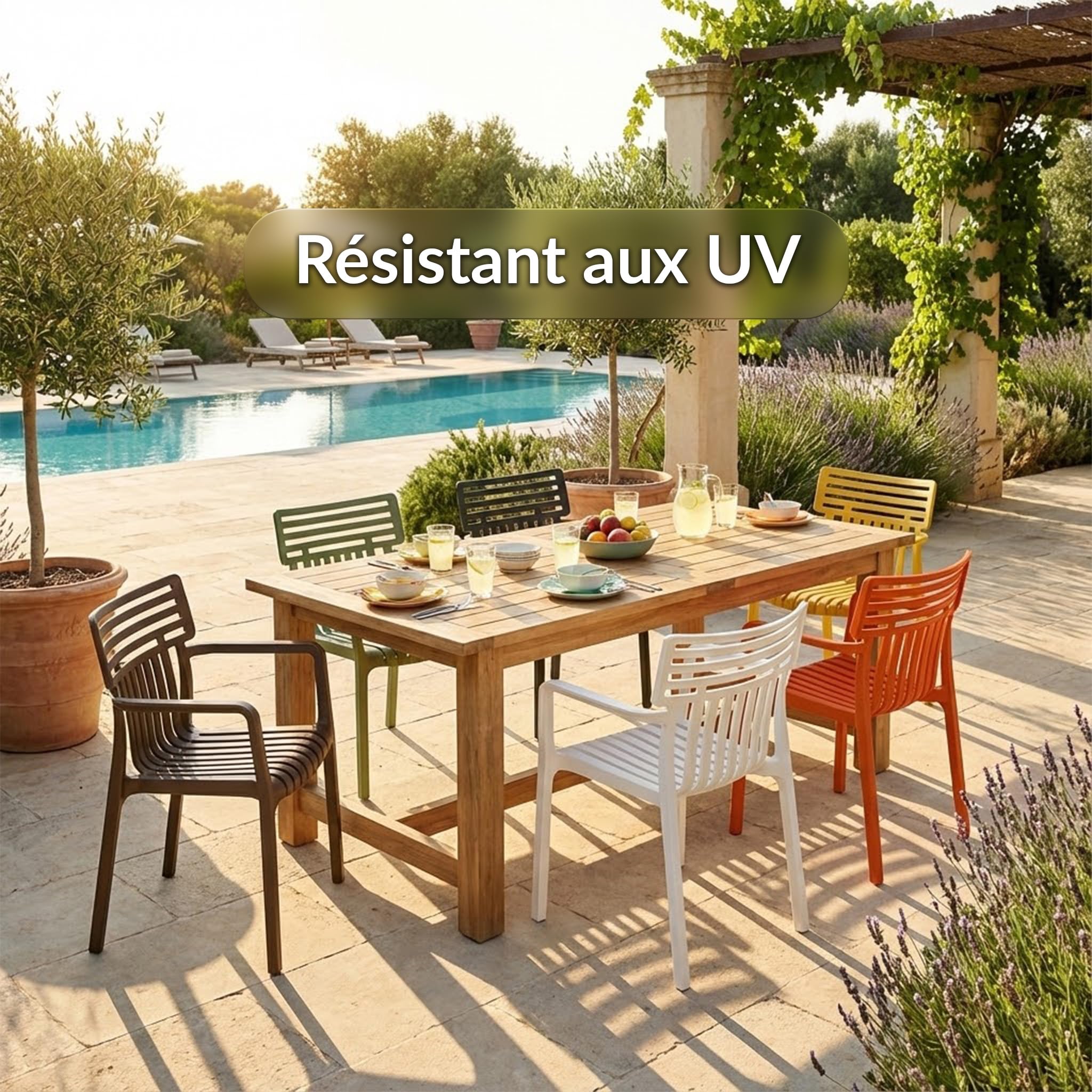 KARAT Chaise de Jardin Terrano avec Accoudoirs – Chaise Design Empilable, Résistante aux Intempéries & aux UV, Charge Max. 200 kg (1, Schwarz)
