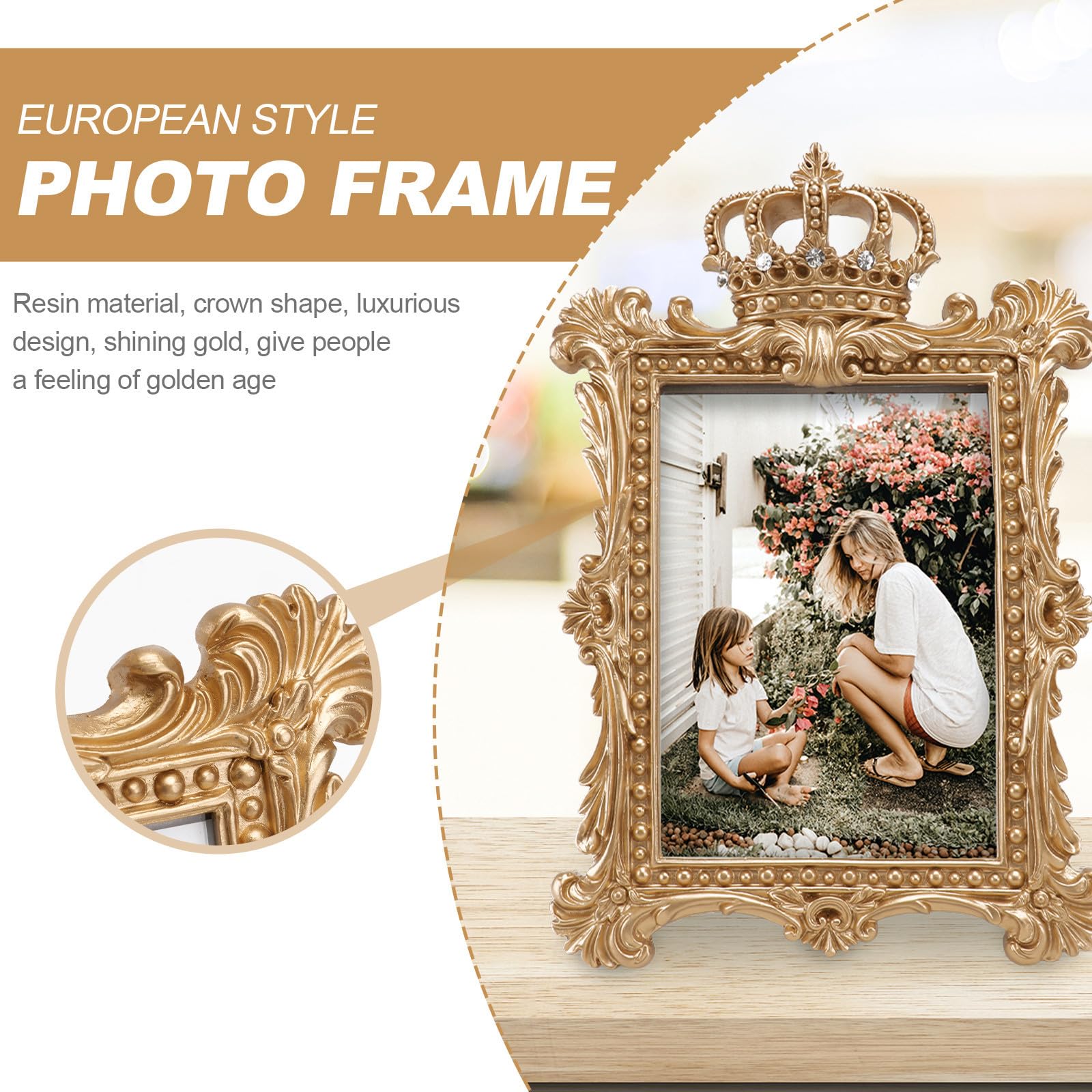 Marco de Fotos Diseño de Tallada de Estilo Europeo Retro Dorado Varios estilos y Resina Varios estilos para Decoración del Hogar y Dormitorio
