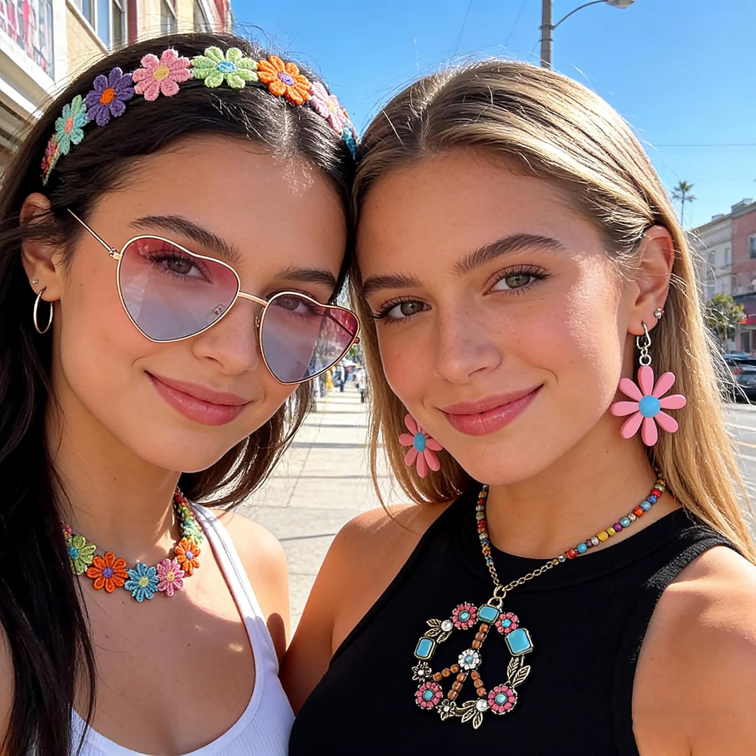 5 Pcs Hippie Costume Accessories Set Women, 60s 70s Party Dressing Accessory Peace Sign Necklace Party Decorations for Party - Image 7