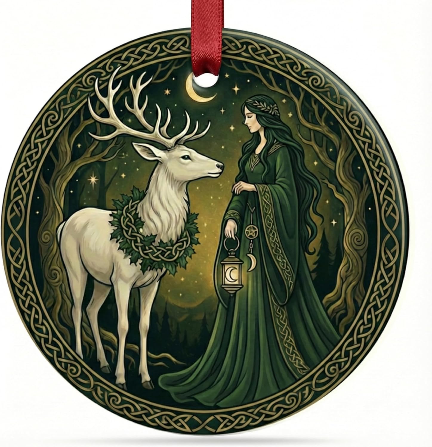 Amazon.com: Celtic Knot Ornament Yule Decoration 2025, White Stag Moon ...