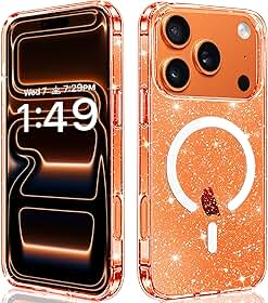 Designed for iPhone 17 Pro Max Case Glitter Magnetic, Compatible with Wireless Charging, Sparkly Anti-Scratch Back Shockproof Slim Thin Phone Cases Cover for Women