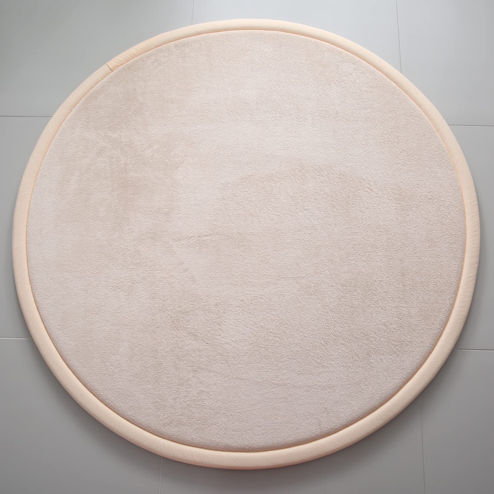 Loartee korallenrote Samtmatte Teppich Rund, als Krabbeldecke fürs Kind,2,5cm Dicker Kinderteppich,Beige,100cm