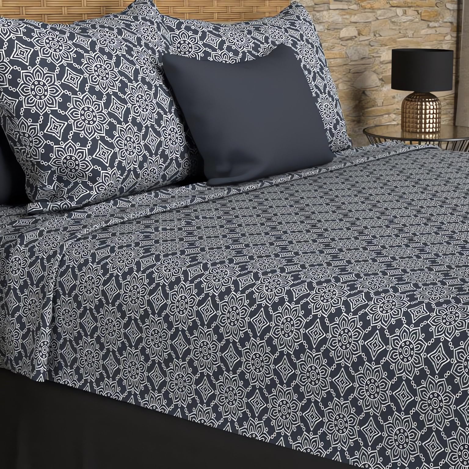 Soleil d'ocre Set of sheets cotton 57 son 260 x 300 cm Esmeralda navy