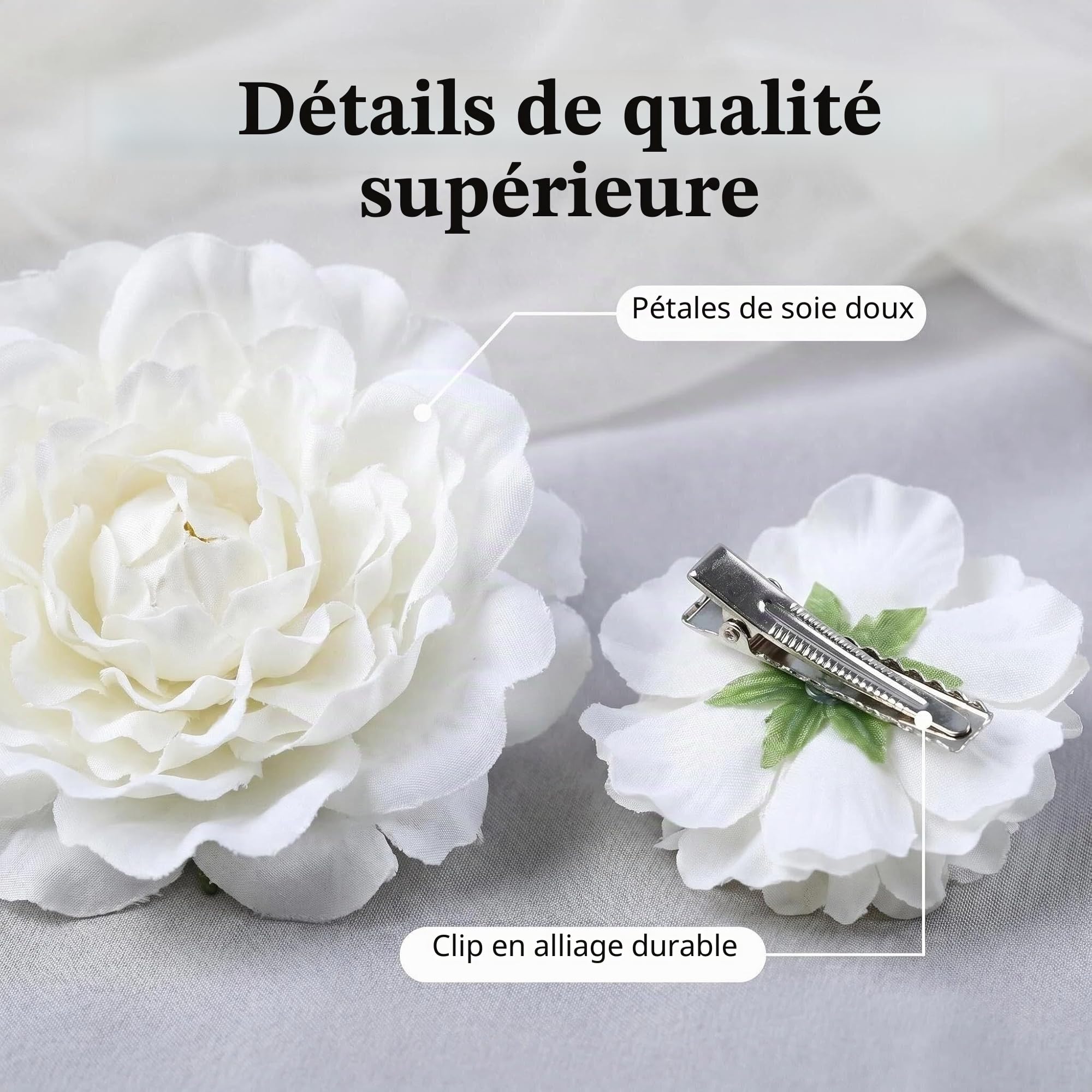 Lot de 21 pinces à cheveux en forme de fleur en tissu de soie pour femme, plusieurs designs élégants, style bohème, mariage, plage, fête (blanc)
