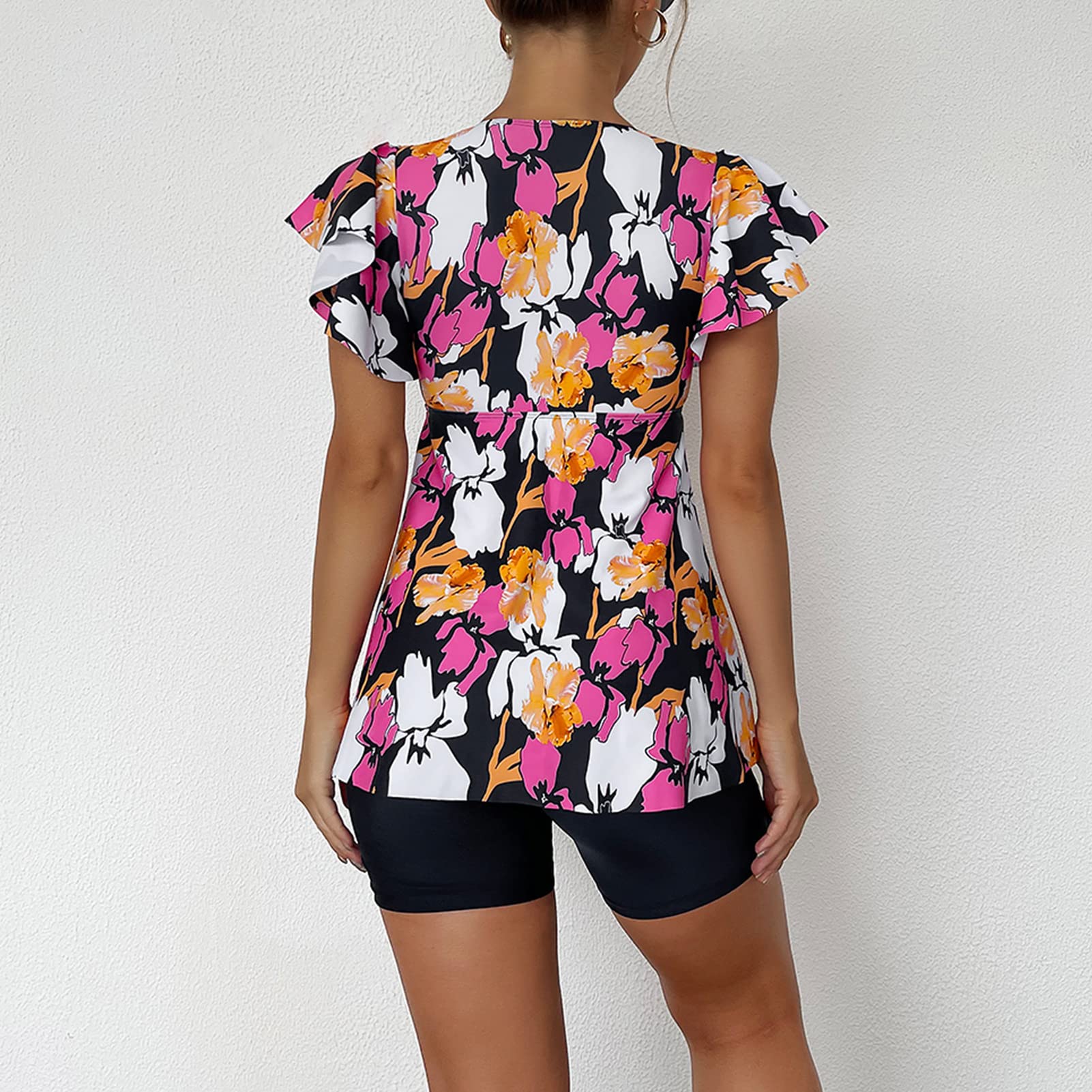 Dwuczęściowy Strój Kąpielowy z Nadrukiem Tankini Stroje Kąpielowe Wzburzyć Stylowe Dziewczęce (3XL)