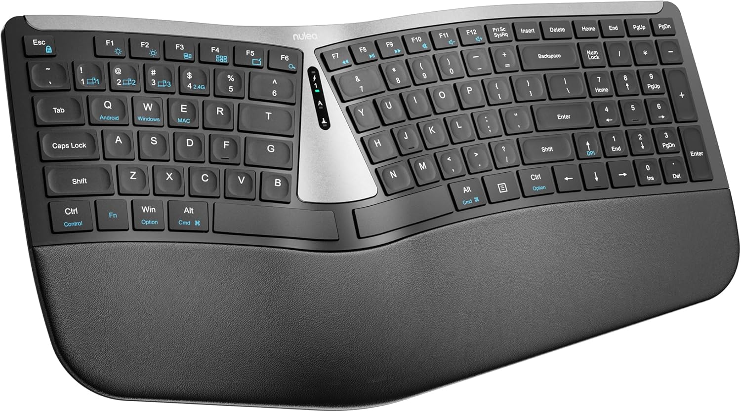 Nulea RT07B Wireless Ergonomic Keyboard - Split Keyboard, Wrist Rest, Natural Typing, Bluetooth and USB Connectivity, USB-C Rechargeable,Compatible with Windows Mac (Silver Black)