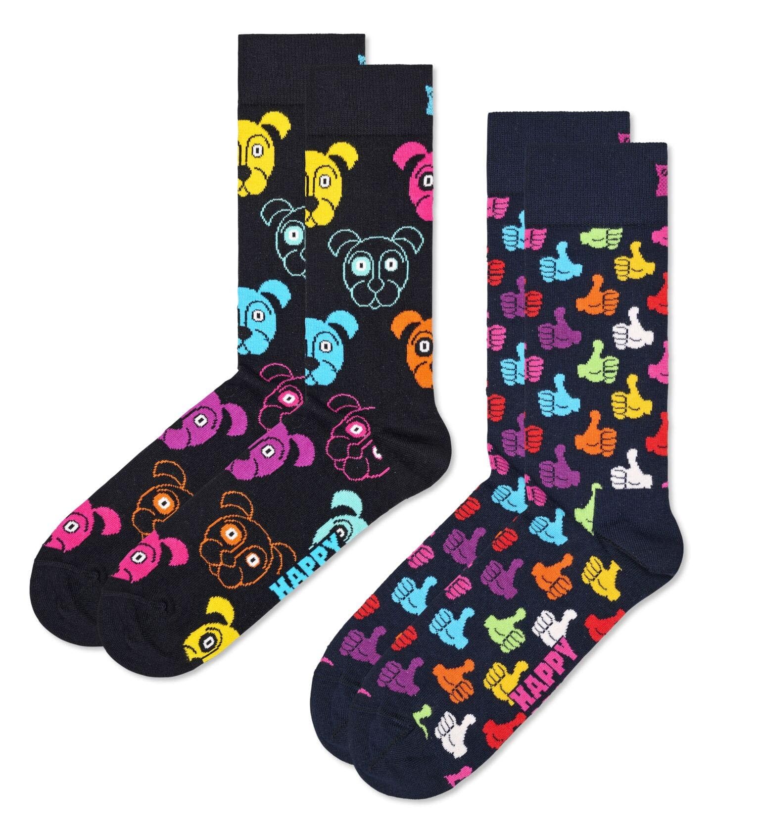 Happy Socks Unisex Classic Dogs - Dog02-9050 2-Pack Crew Socks, Classic Dog Socks For Men And Women, Size 36-40
