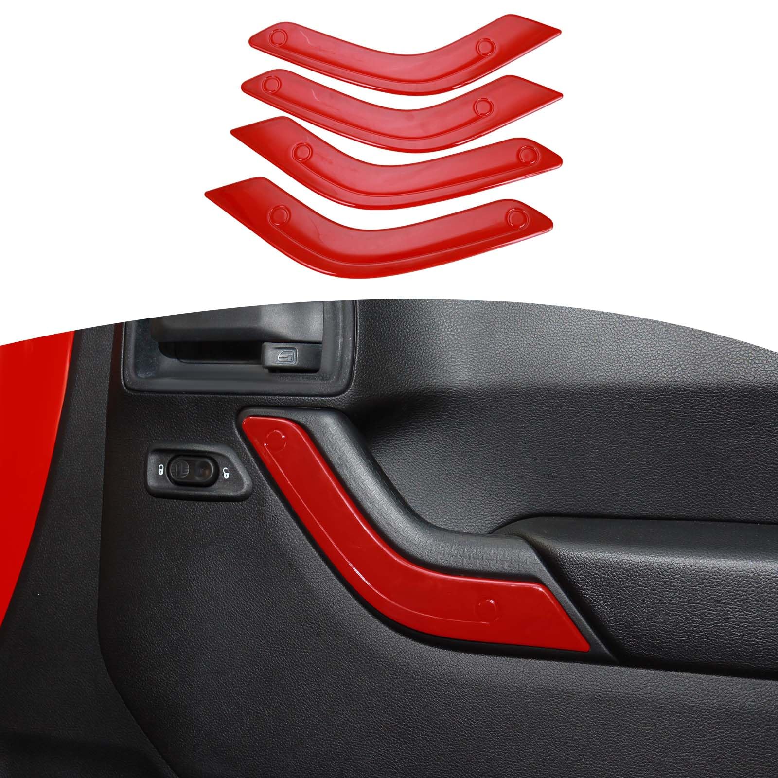 RT-TCZ for Wrangler JK Inner Door Handle Panel Trim Cover Red for Jeep Wrangler JK JKU 2011-2017 Red Interior Accessories 4pcs