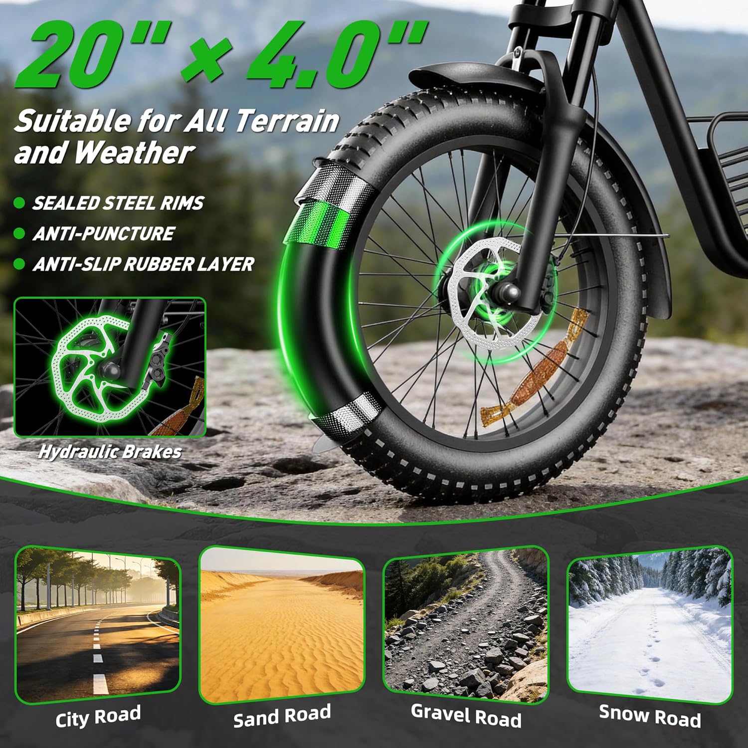 20" Electric Bike for Adults with 1000W Peak Dual Motor,Max Speed 30MPH,Up to 50Miles,Moped ebikes with 15.6Ah Battery,Shipped from USA Warehouse