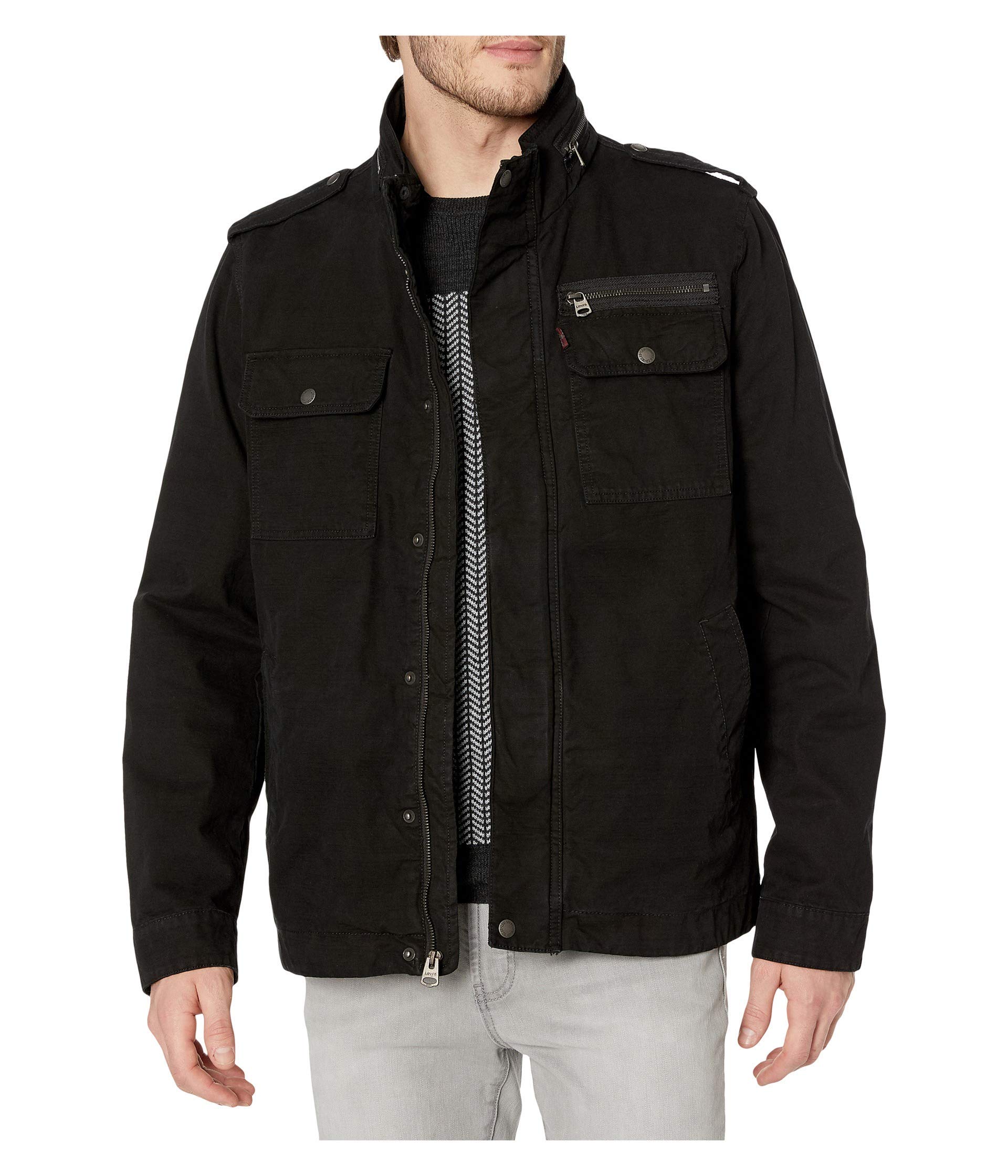 Levi's Men's Washed Cotton Military Jacket (Regular & Big & Tall Sizes), Black Unfilled, S