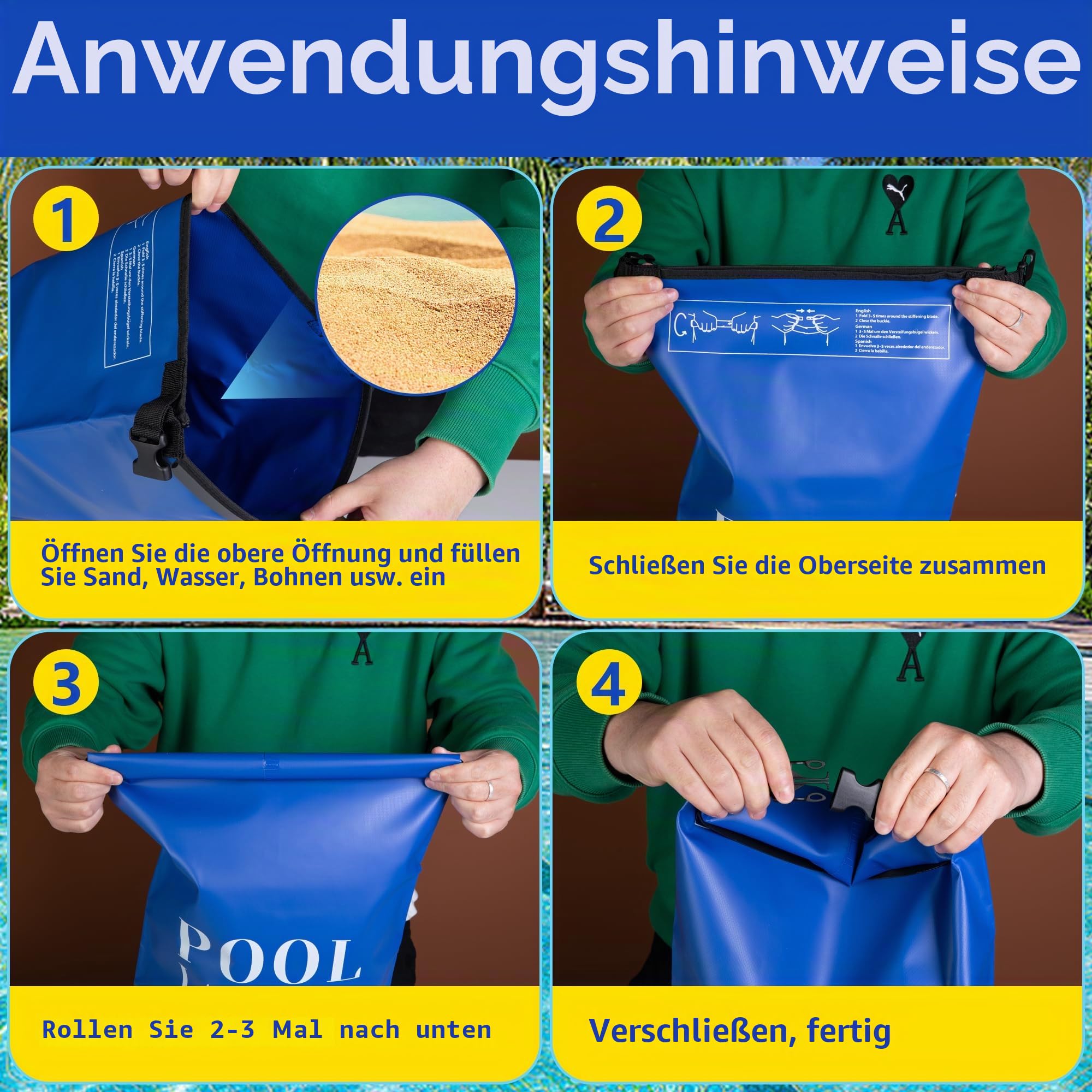 20 l/22,7 kg 500D PVC-Schwimmbadleiter-Gewichte, 2 Stück, wasserdicht, Pool-Stufengewicht, Sandsäcke, befüllbare Pool-Treppen-Gewicht-Anker-Tasche mit robustem Griff für Poolstufen