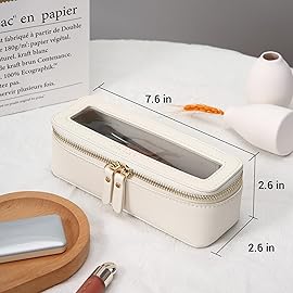 Aveniee Clear Makeup Brush Bag,Slim Cosmetic Brush Holder,Small Toiletry Bag Mini Travel Case for Women,Thin Make up Bags with Dual Zipper,Cute Travel Essentials Organizer,White